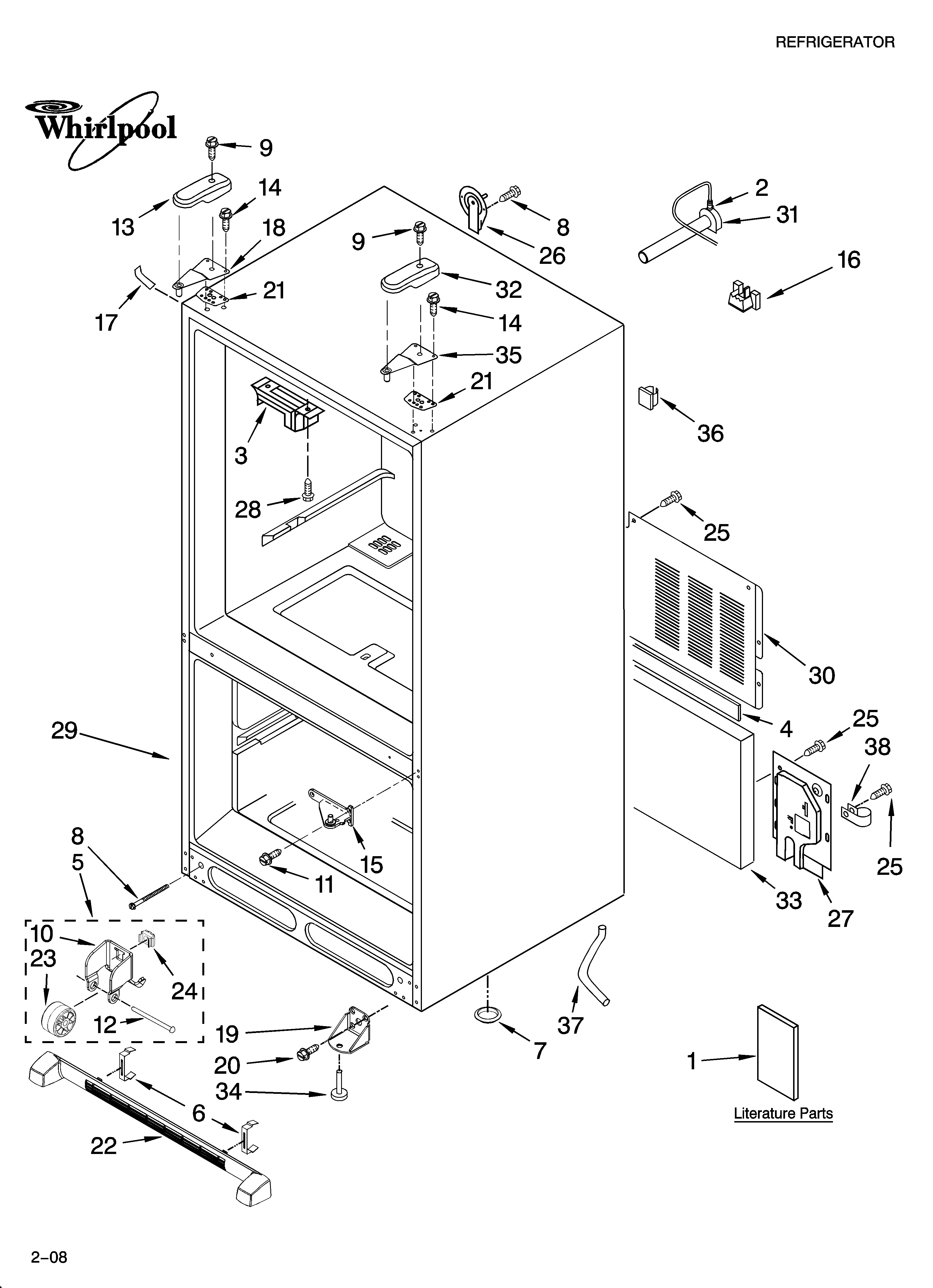 Whirlpool GX5FHTXTL11 cabinet parts diagram