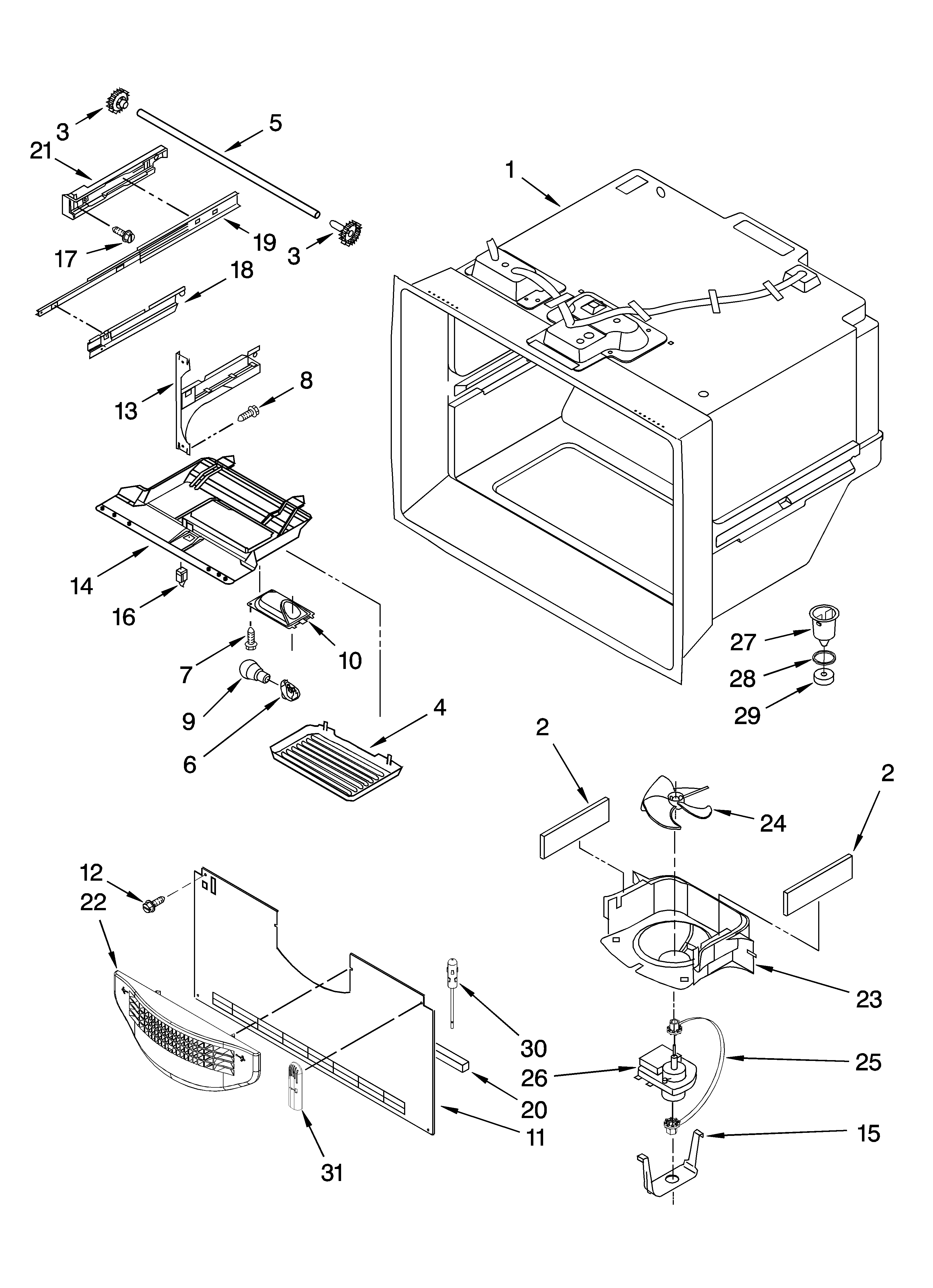 Whirlpool GX5FHTXTL11 freezer liner parts diagram