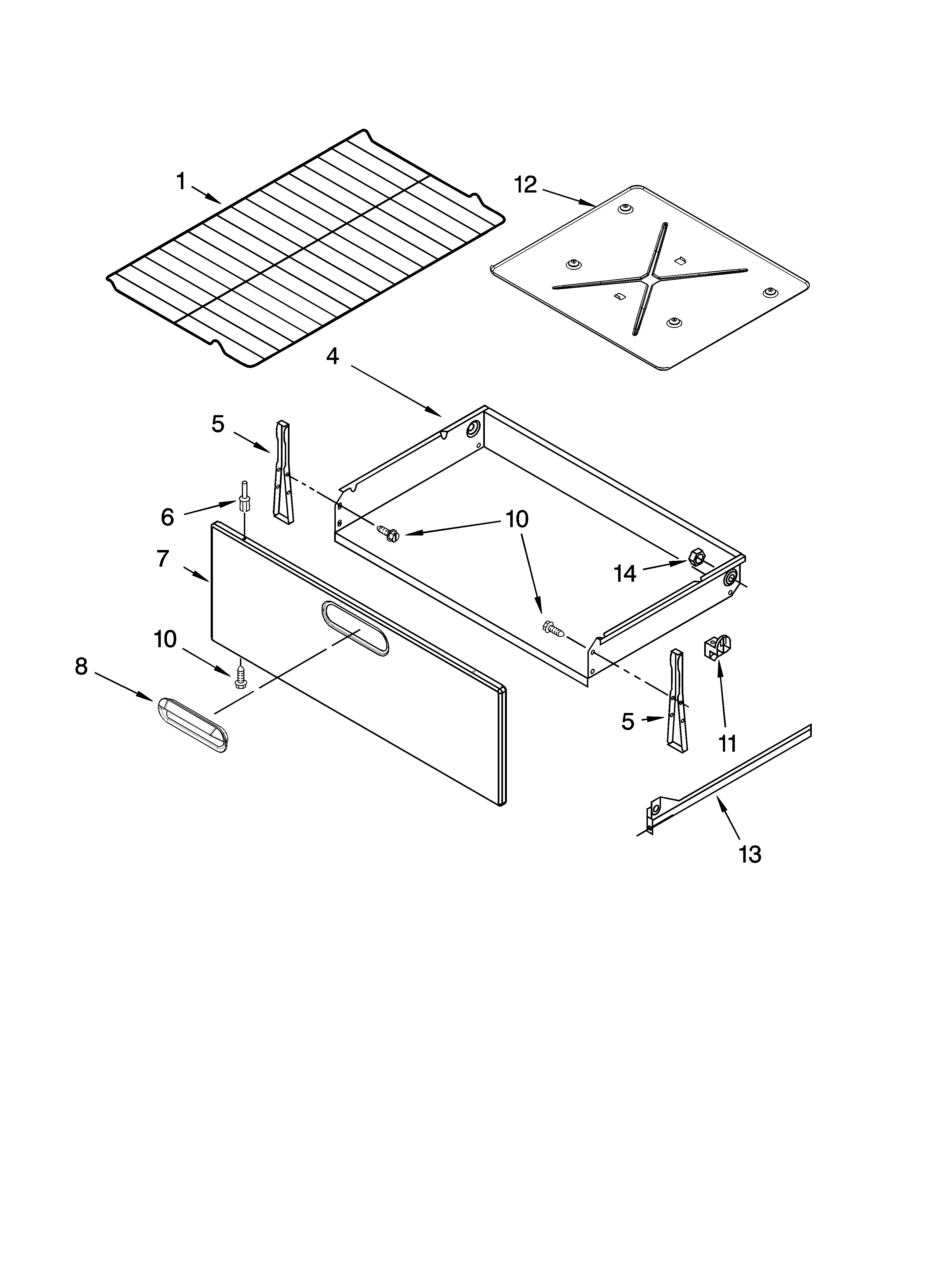 KitchenAid KERA205PWH5 drawer & broiler parts, optional parts (not included) diagram