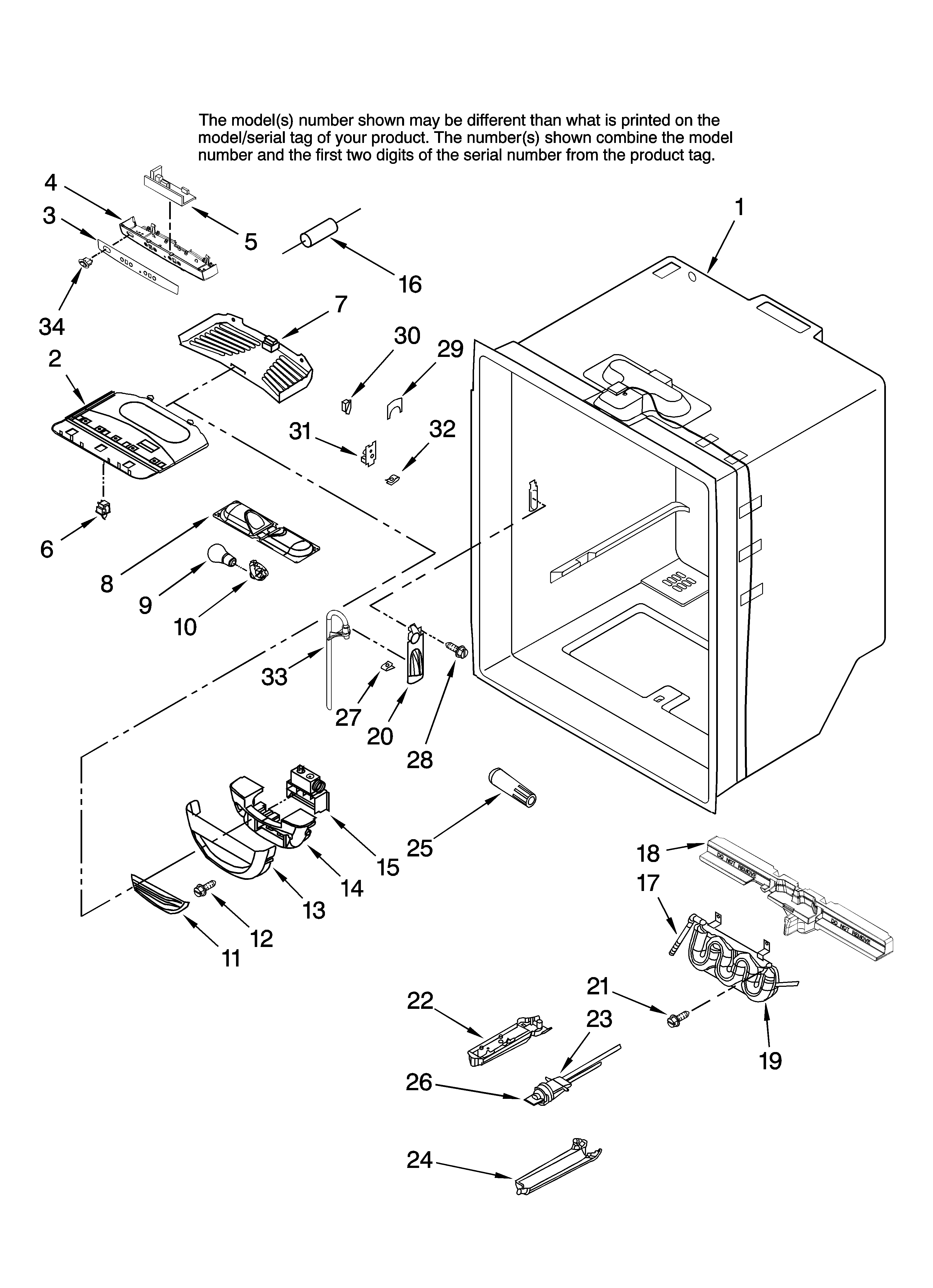 Whirlpool GX5SHTXTQ11 refrigerator liner parts diagram