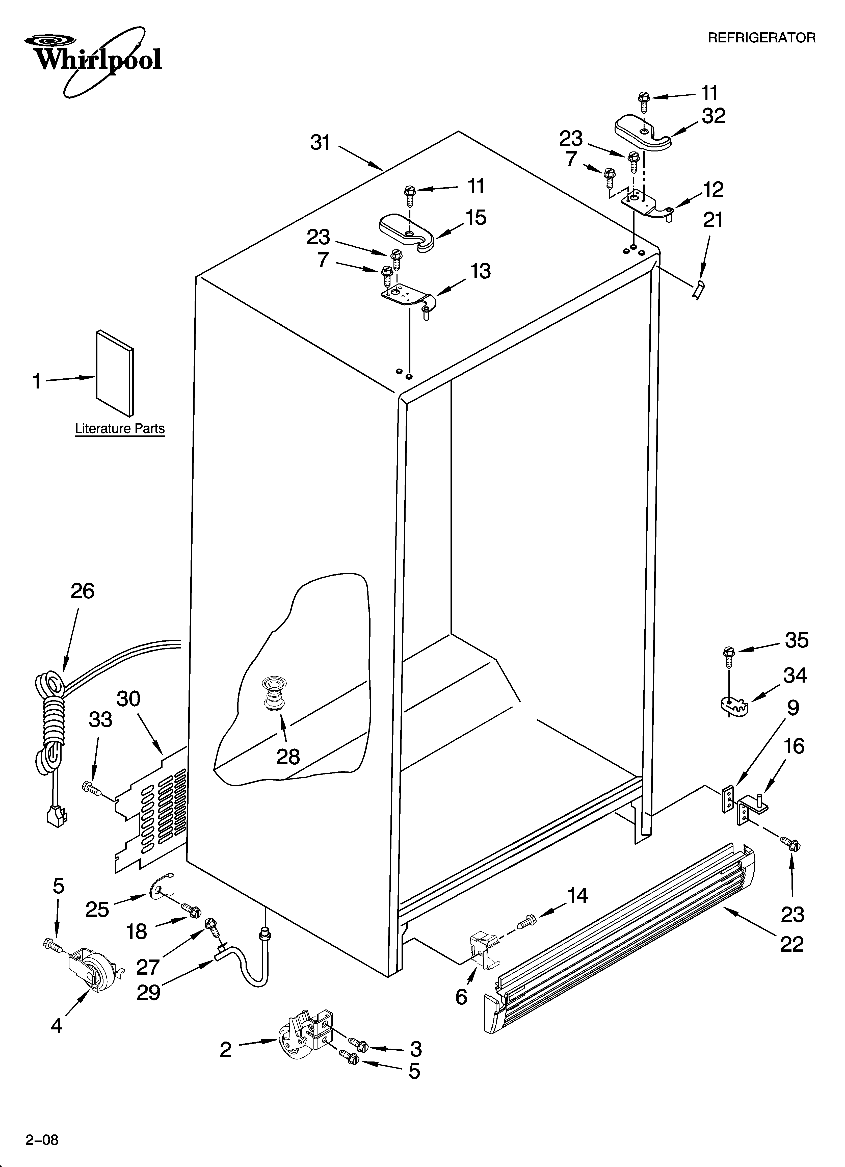 Whirlpool 5ED2FHKXRL05 cabinet parts diagram