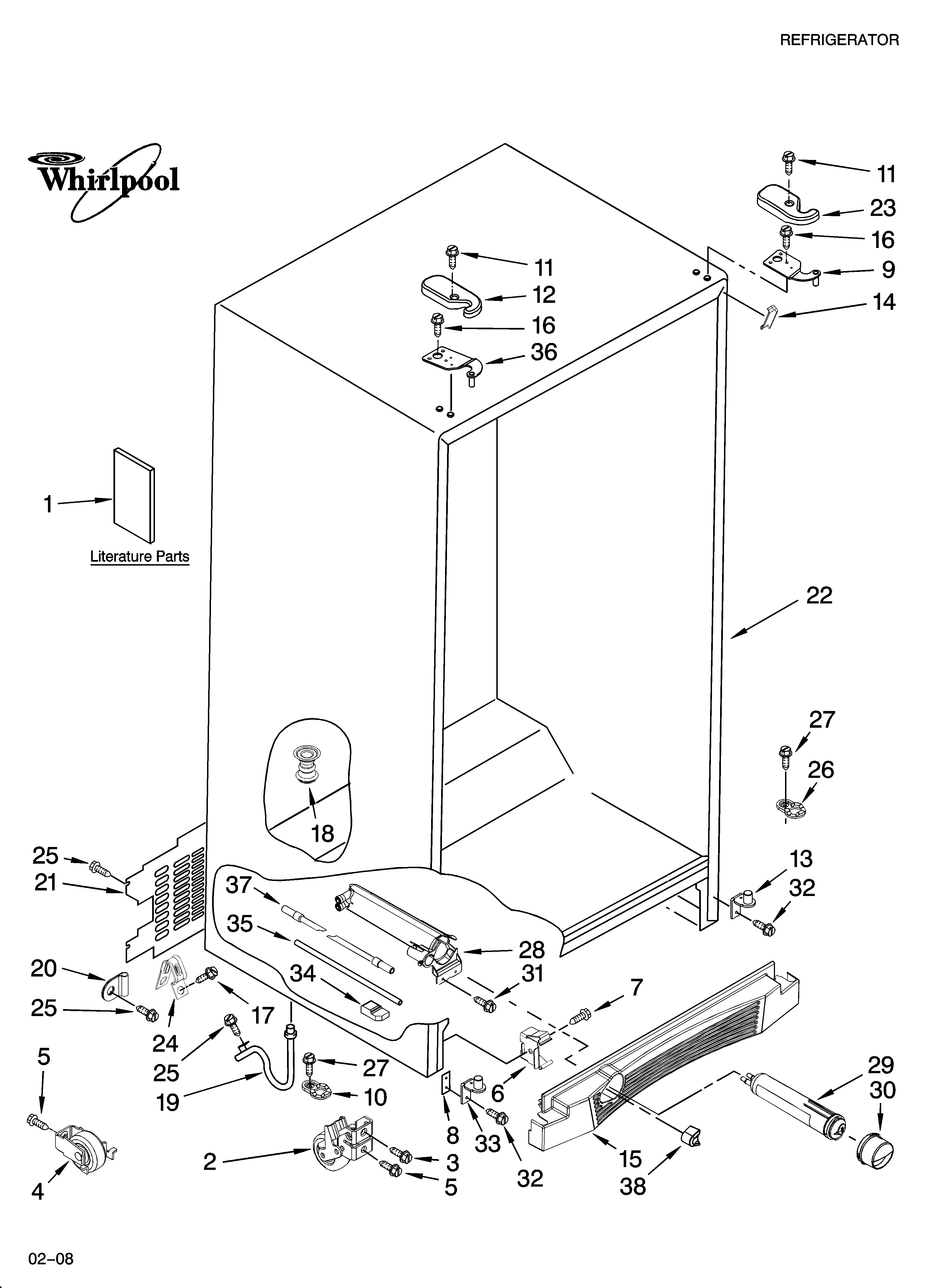 Whirlpool GD5NVAXSS02 cabinet parts diagram