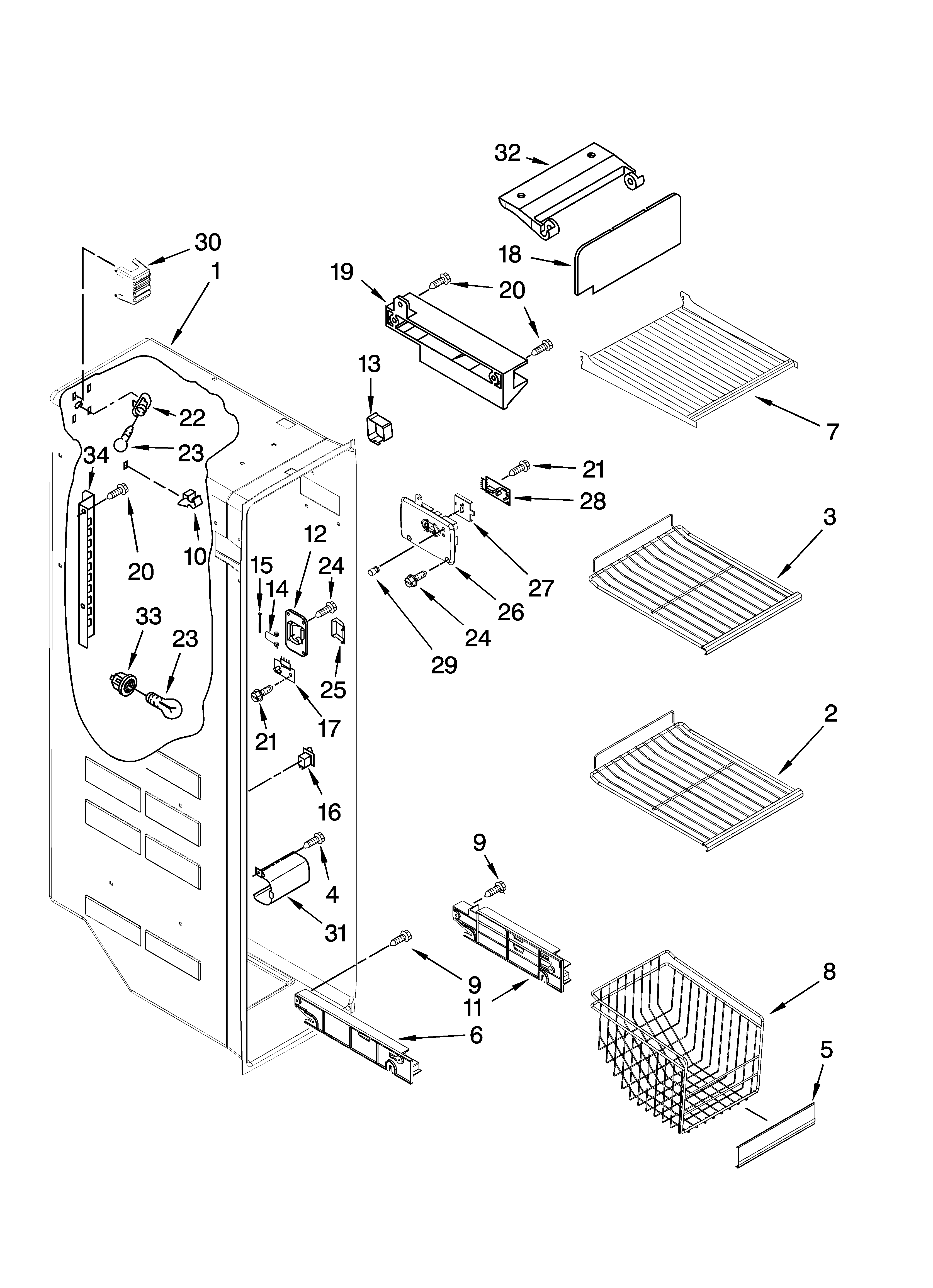 Whirlpool GD5NVAXSS02 freezer liner parts diagram