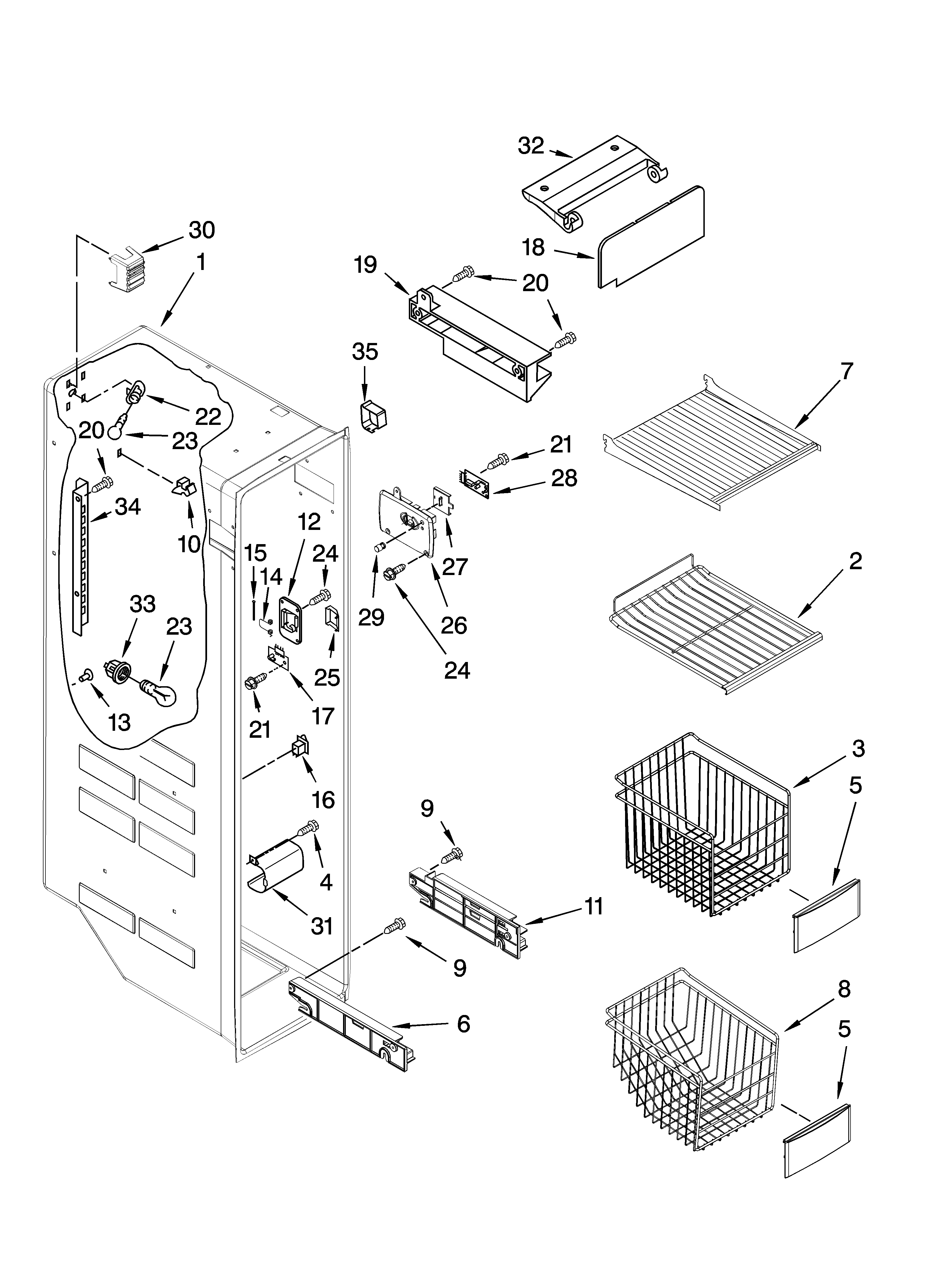 Whirlpool GF6NFEXTQ01 freezer liner parts diagram
