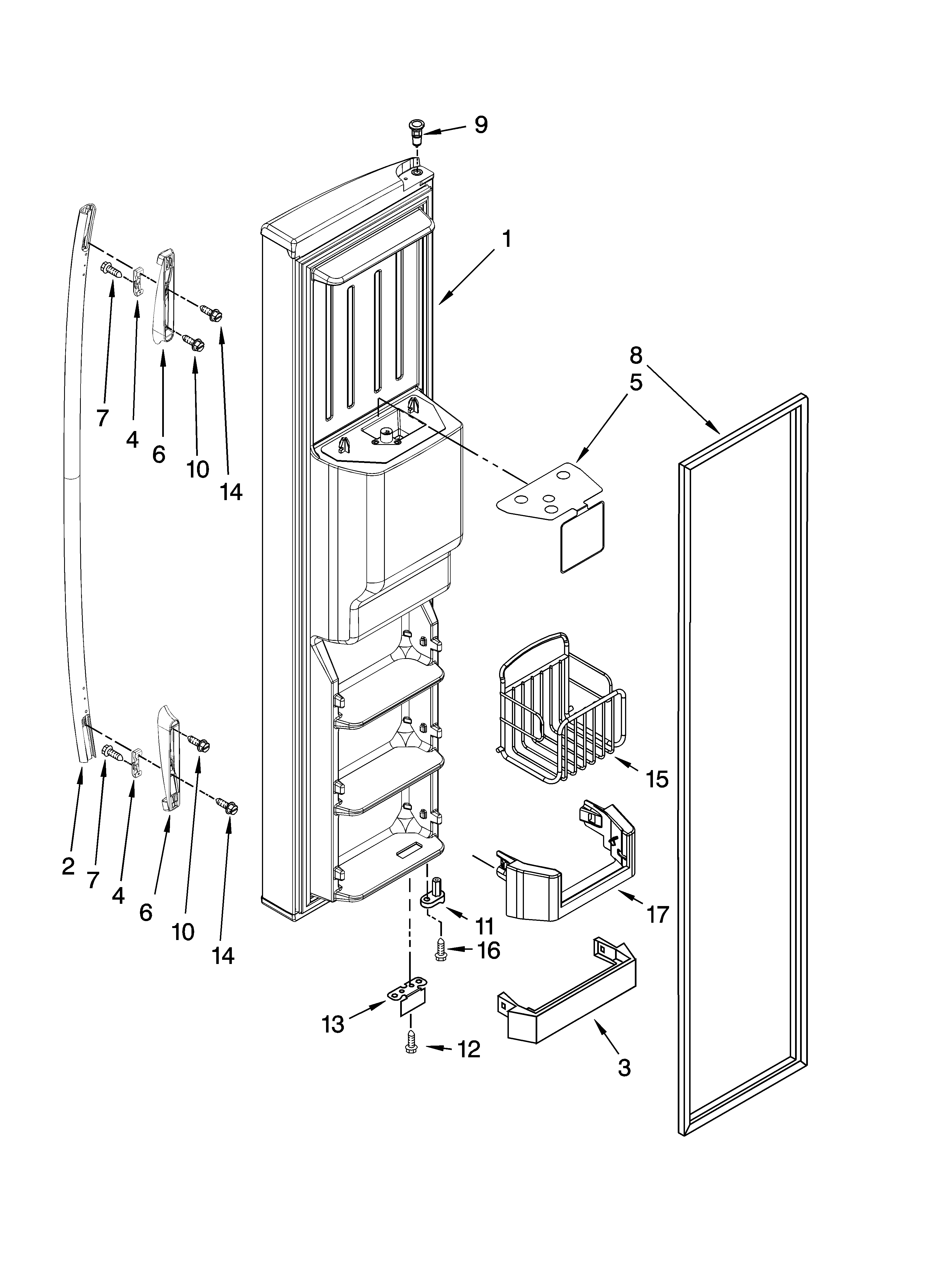 Whirlpool GF6NFEXTQ01 freezer door parts diagram