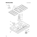 KitchenAid KFGU706VSS00 cooktop, burner and grate parts diagram