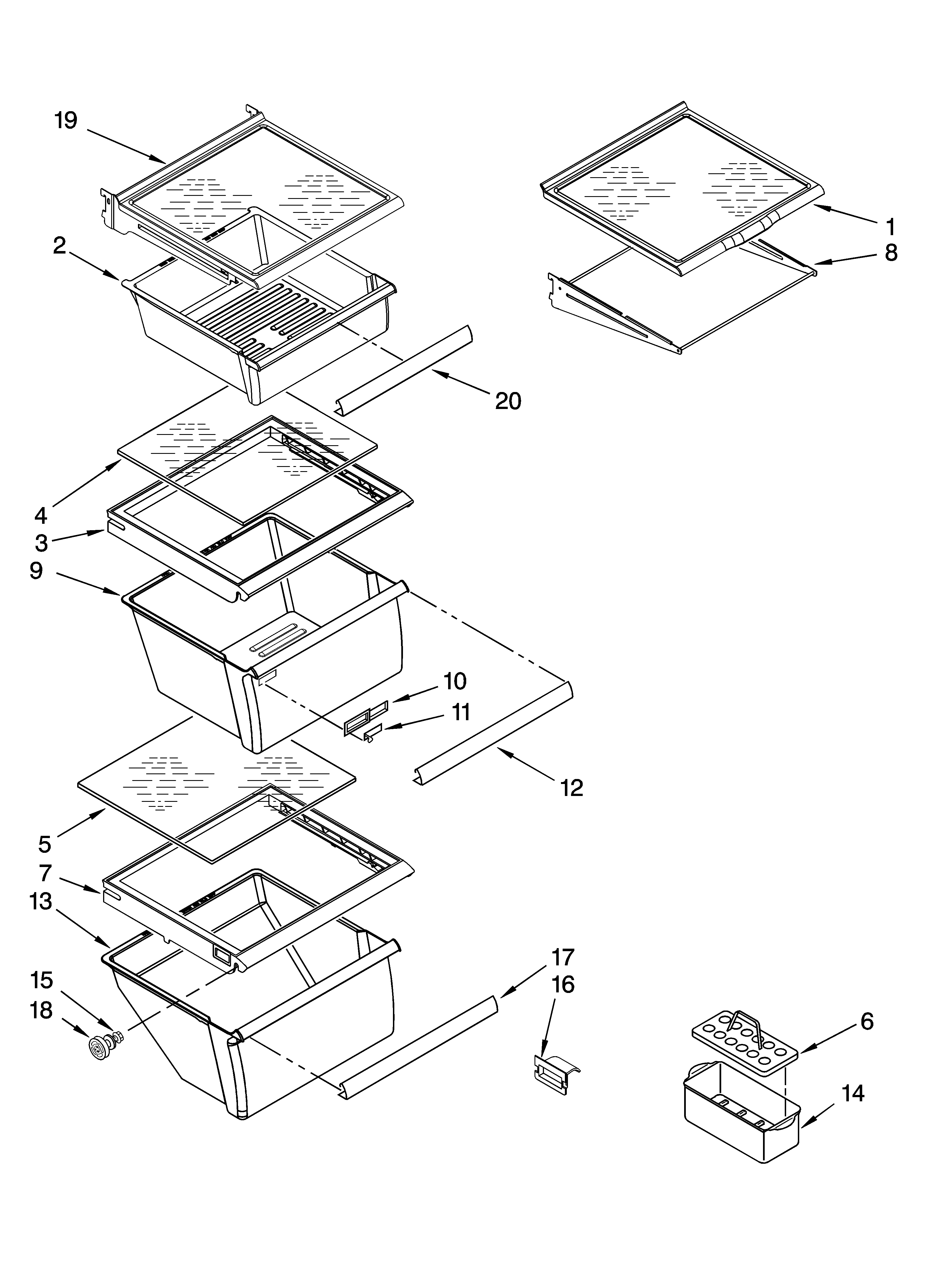 Whirlpool 6ED2FHGXSQ02 refrigerator shelf parts diagram
