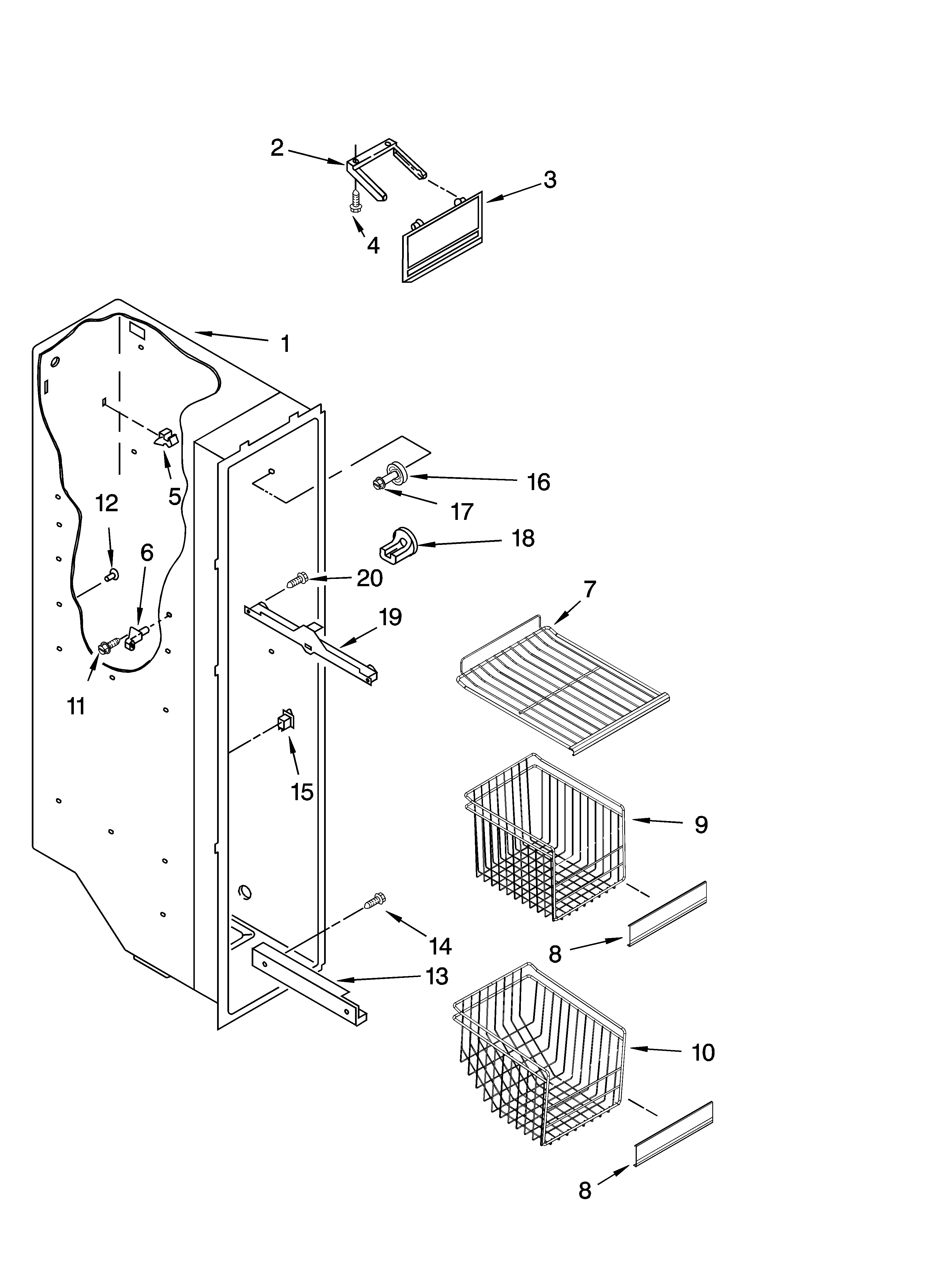 Whirlpool 6ED2FHGXSQ02 freezer liner parts diagram