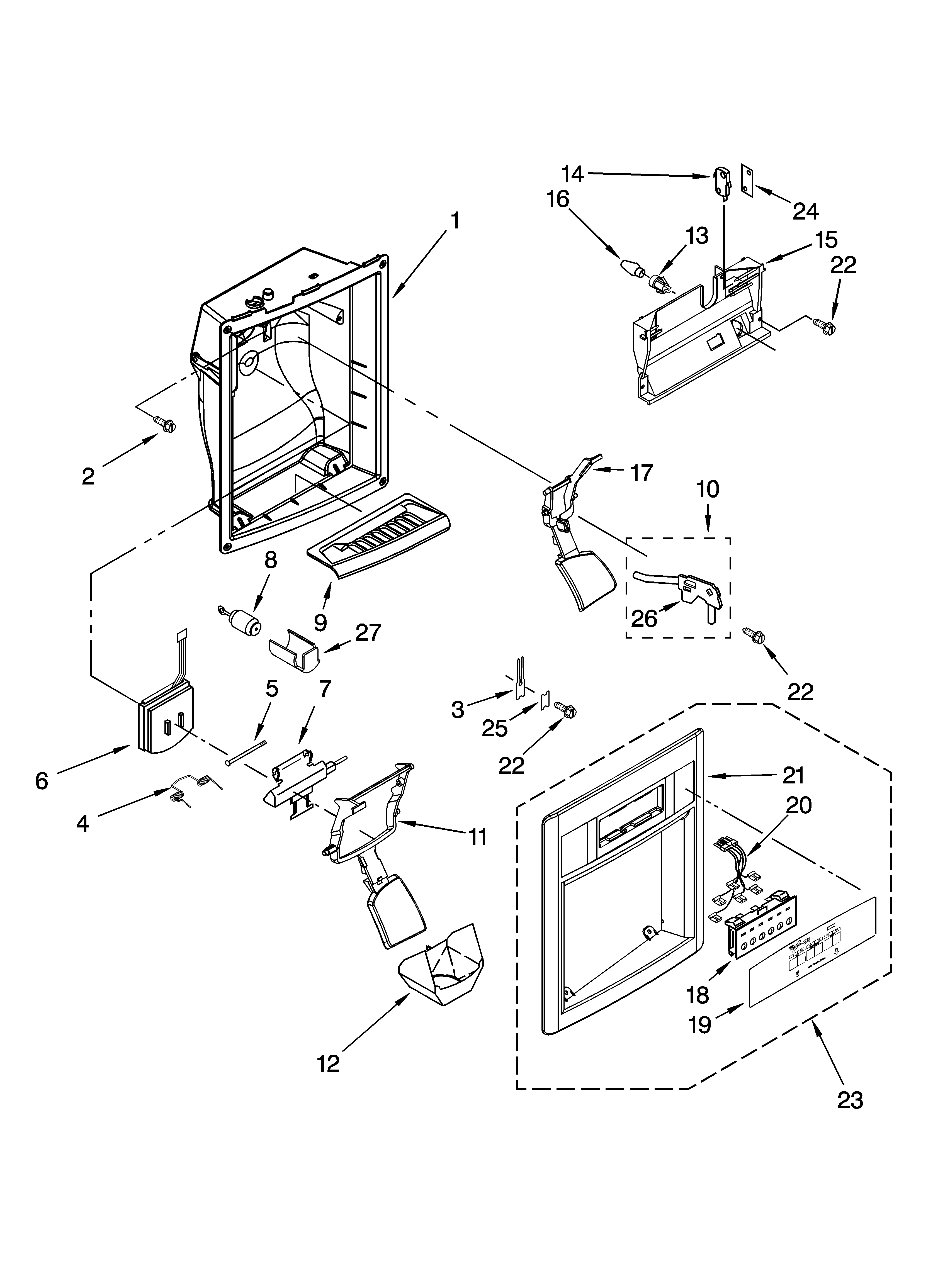 Whirlpool 6ED2FHGXSQ02 dispenser front parts diagram