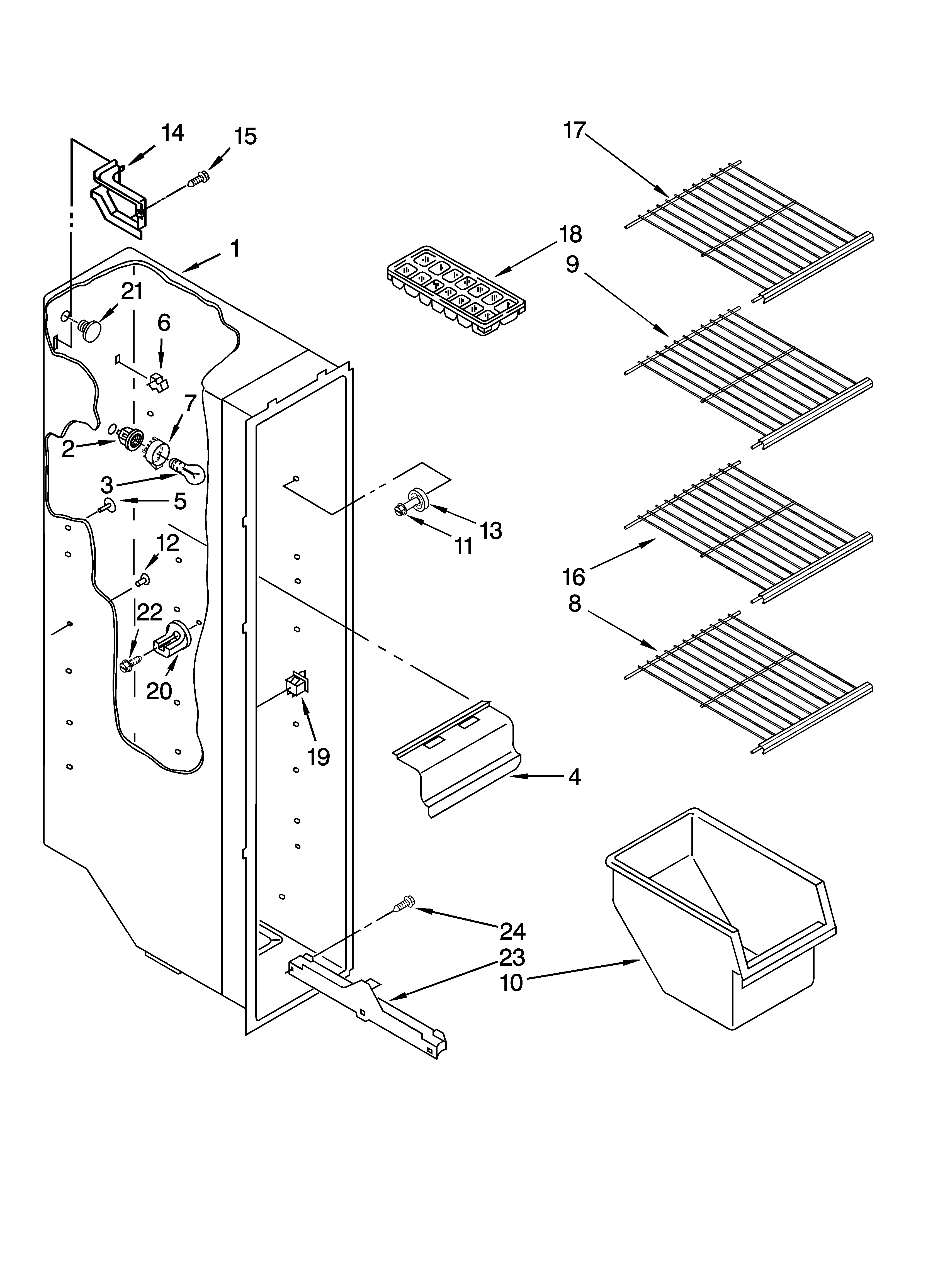 Whirlpool 6ED2FHKXRL06 freezer liner parts diagram