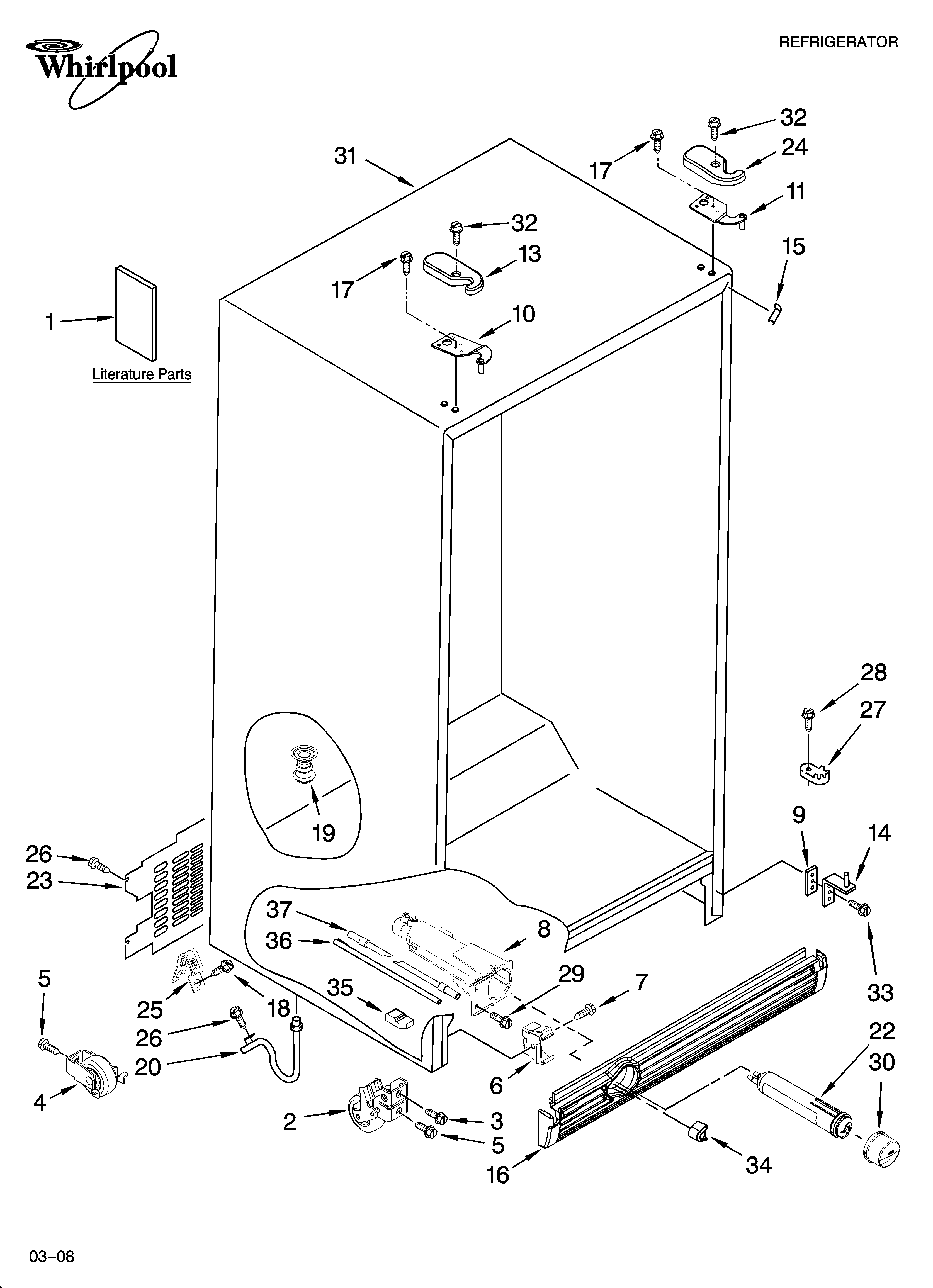 Whirlpool ED2FHAXSB05 cabinet parts diagram