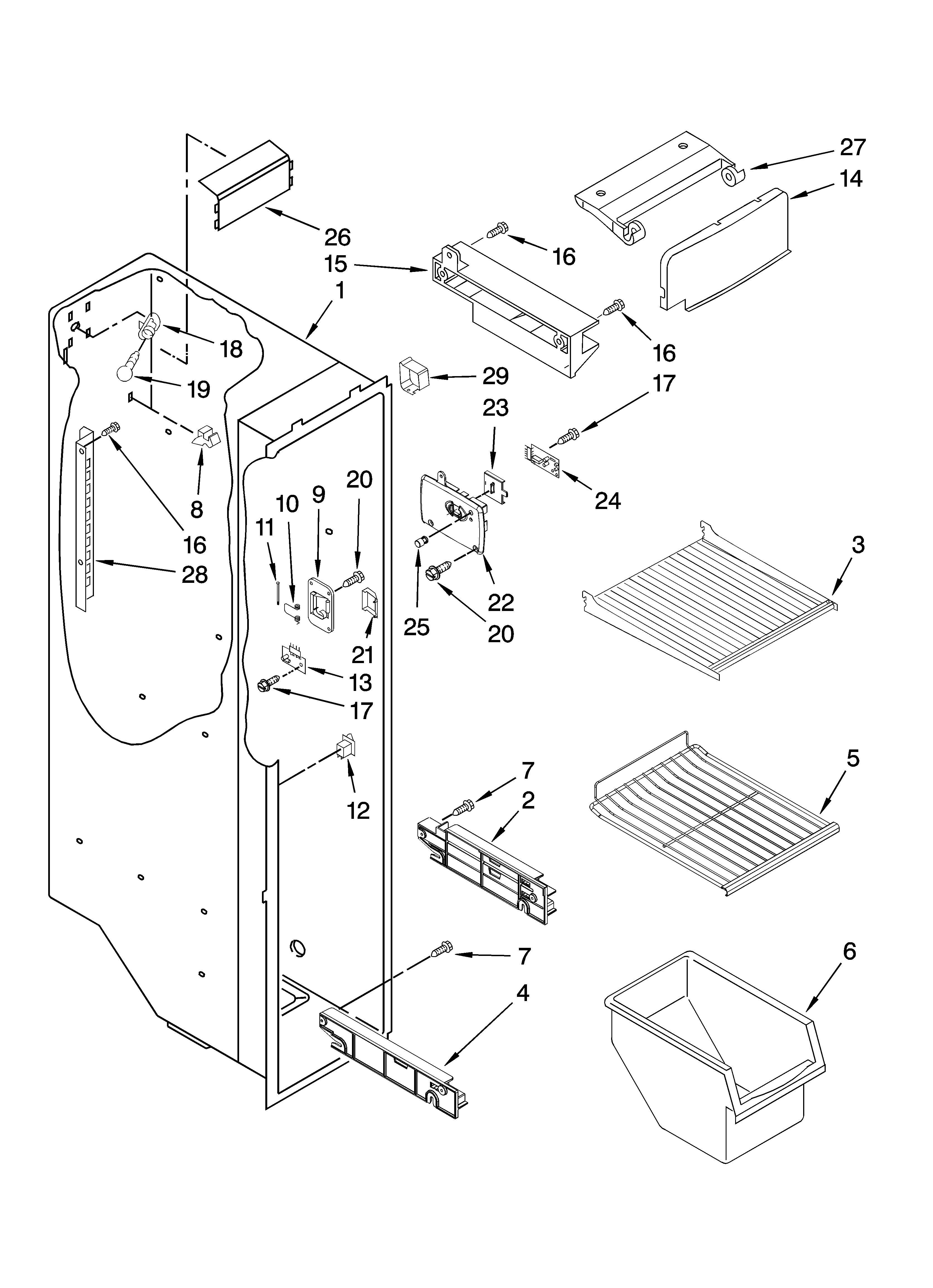 Whirlpool ED2FHAXSB05 freezer liner parts diagram