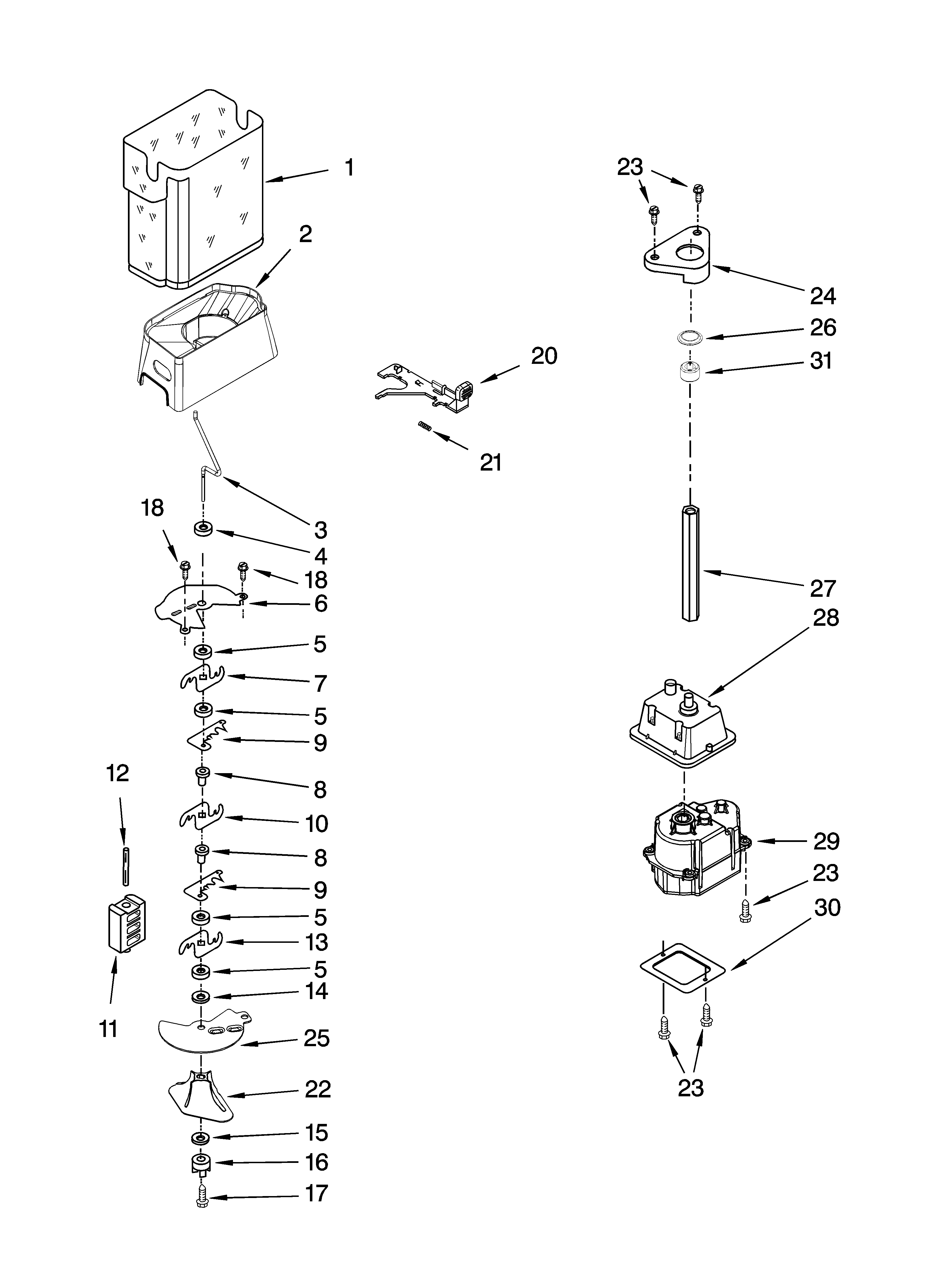 Whirlpool ED2FHAXSB05 motor and ice container parts diagram