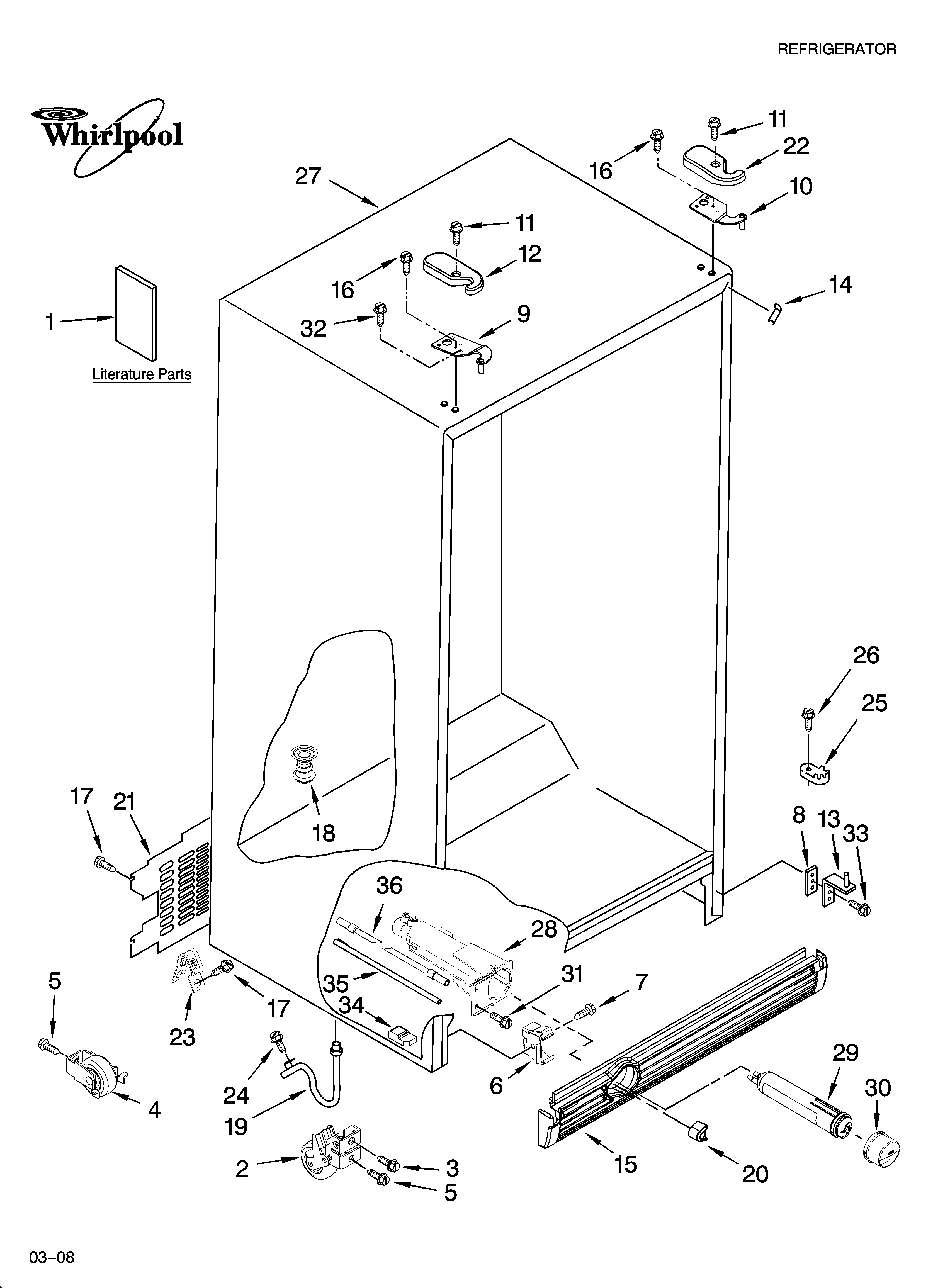 Whirlpool ED2FHEXTB03 cabinet parts diagram