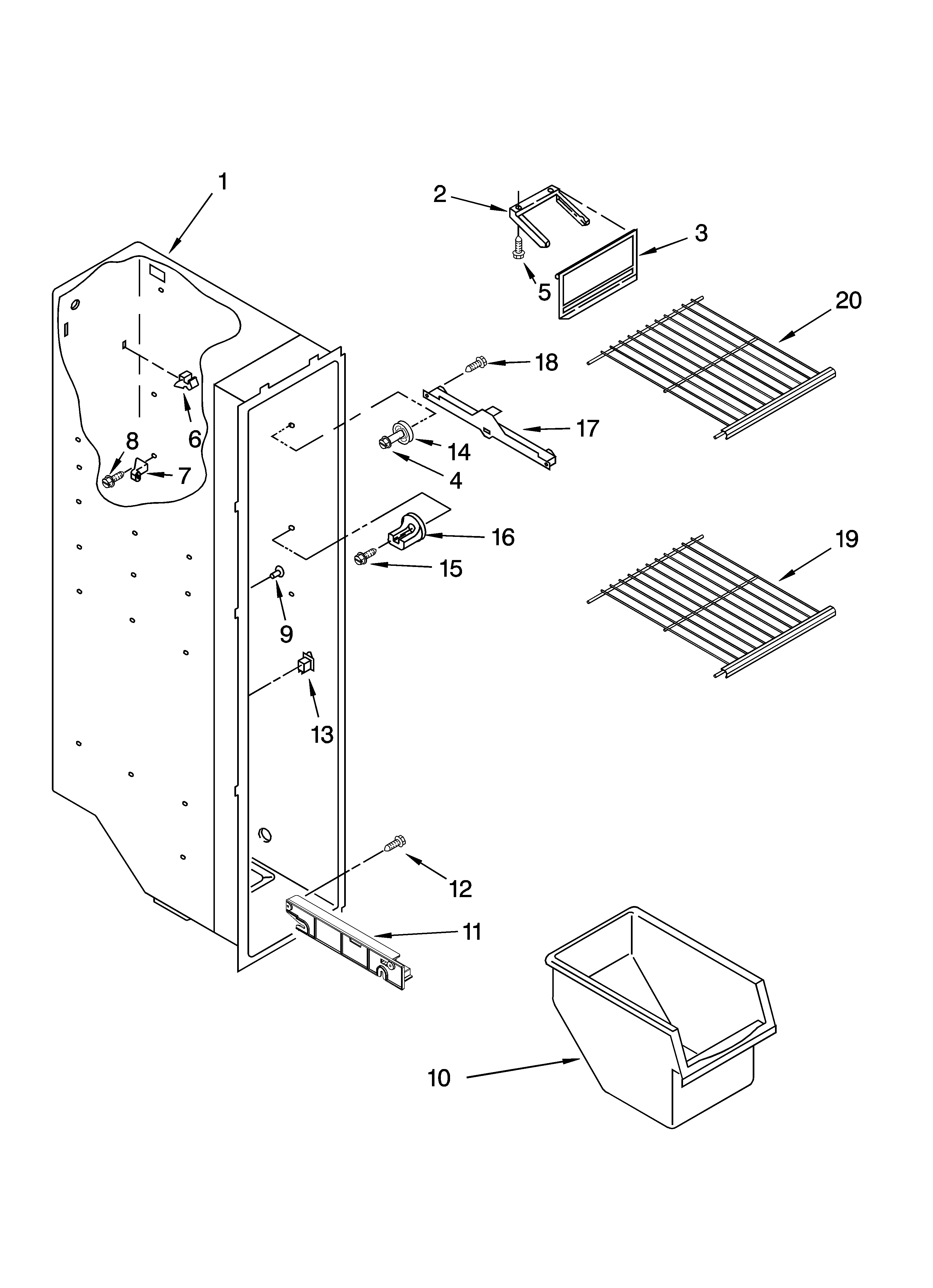 Whirlpool ED2FHEXTB03 freezer liner parts diagram