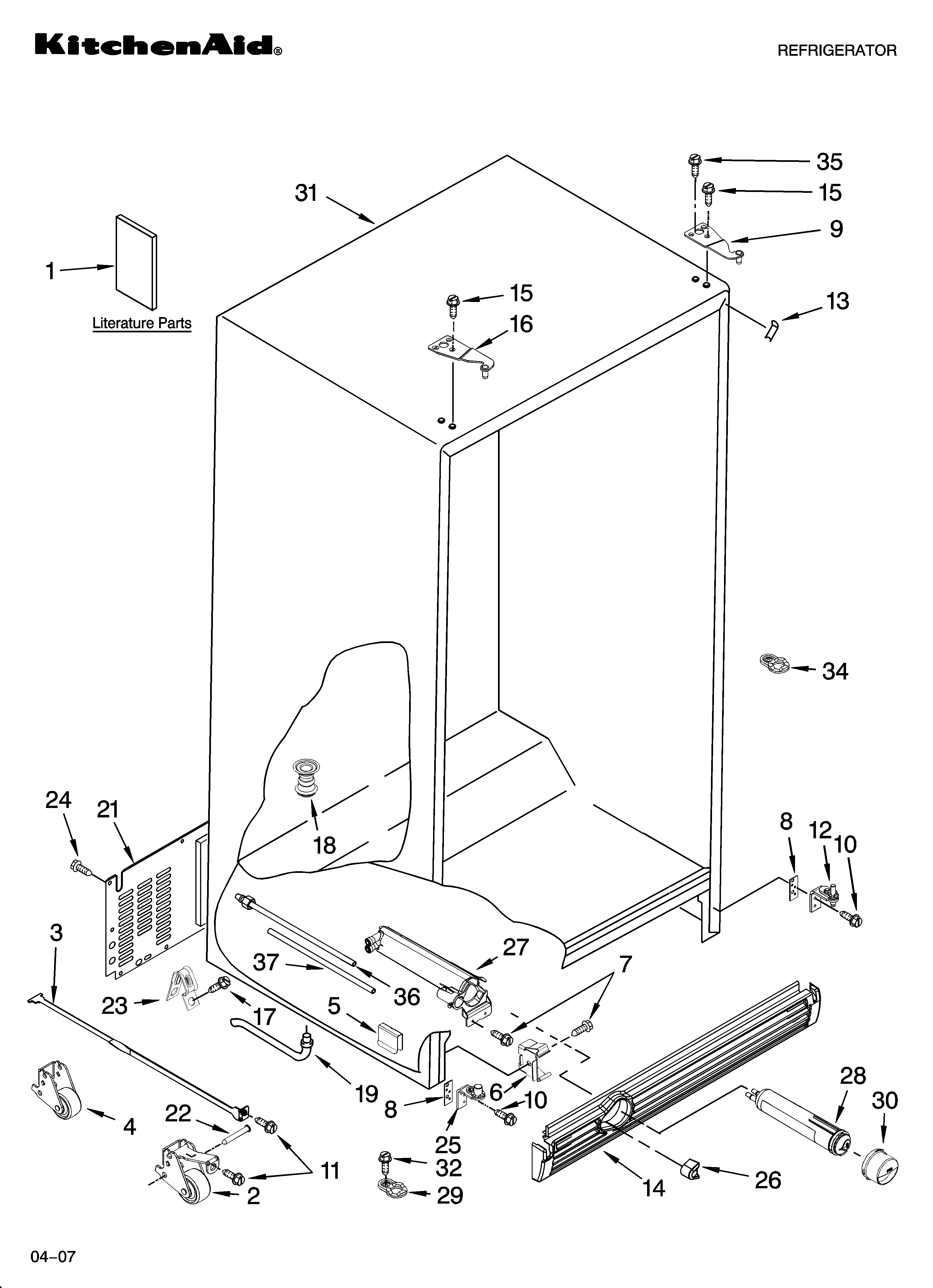 KitchenAid KSCS25FTWH01 cabinet parts diagram