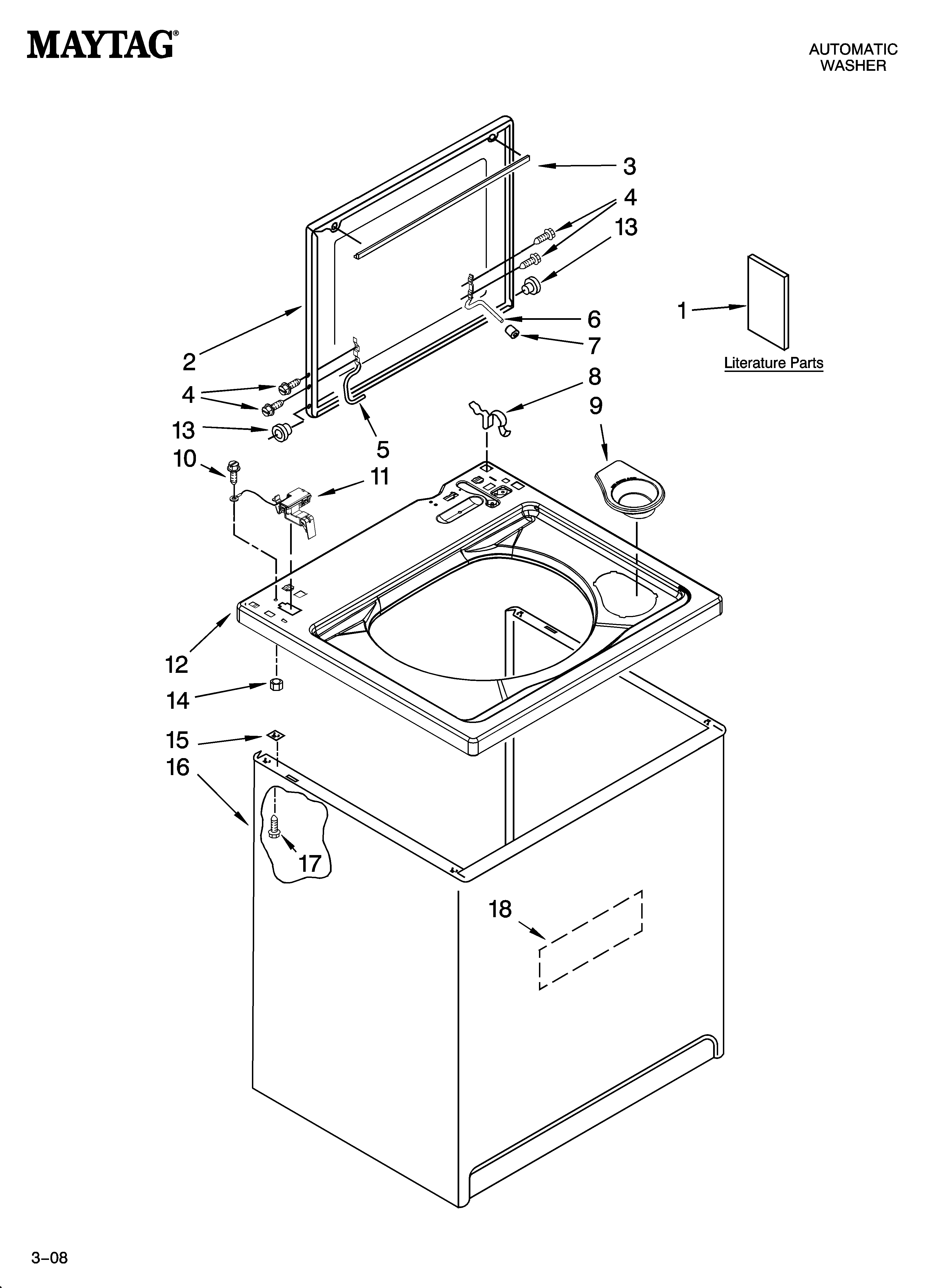 Maytag 3UMTW5755TW0 top and cabinet parts diagram
