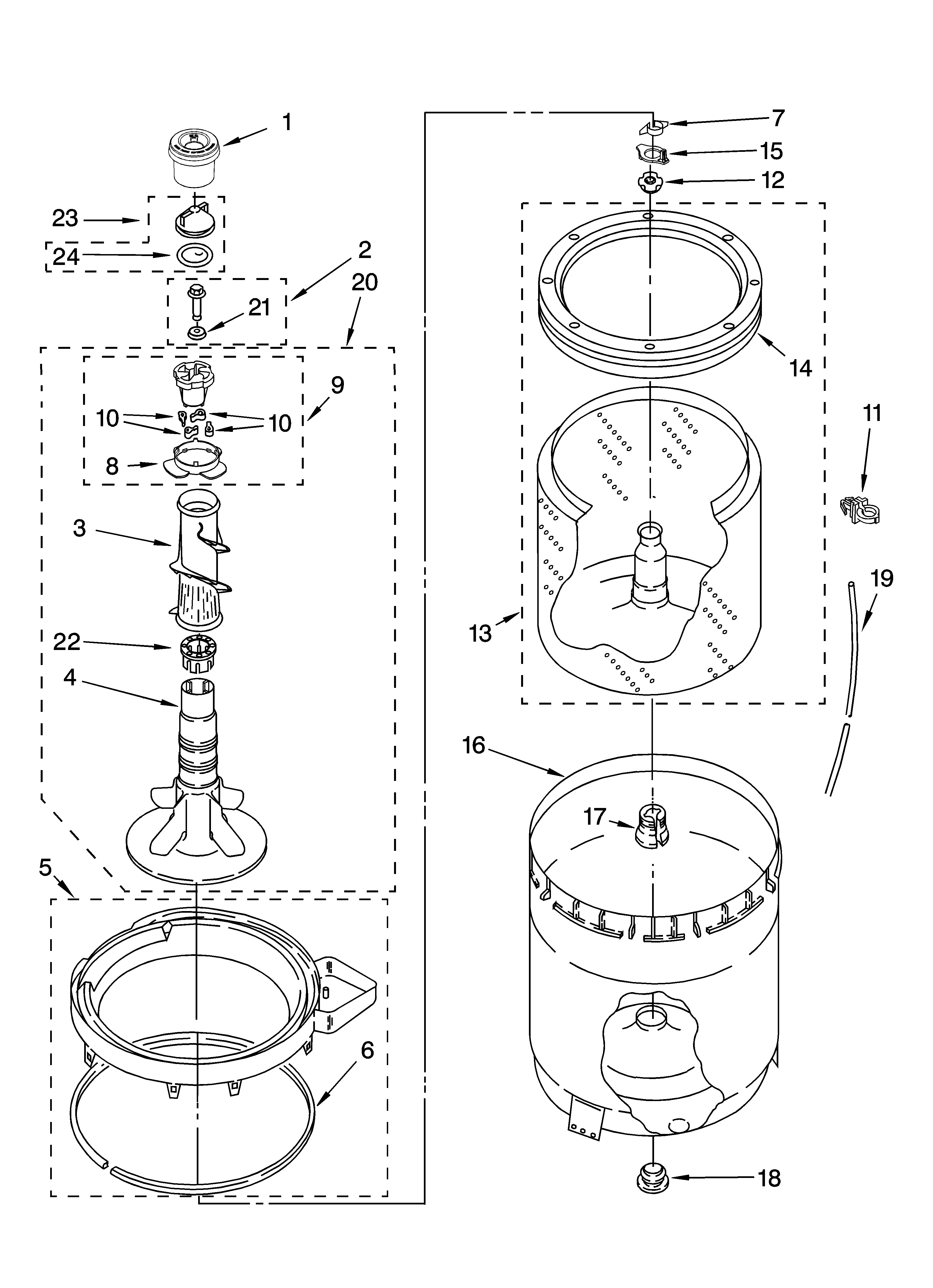 Maytag 3UMTW5755TW0 agitator, basket and tub parts diagram