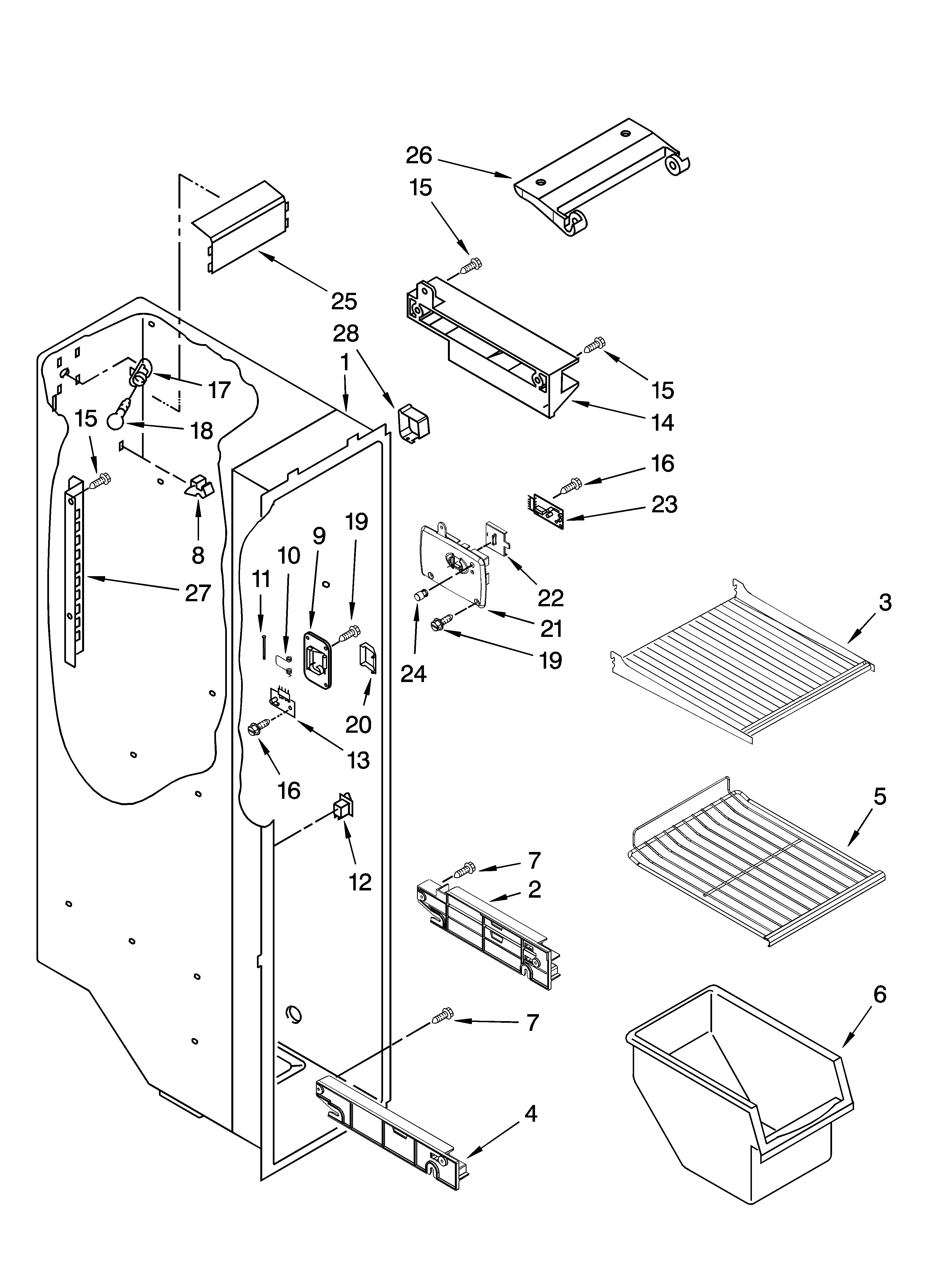 Maytag MSD2269KEB02 freezer liner parts diagram