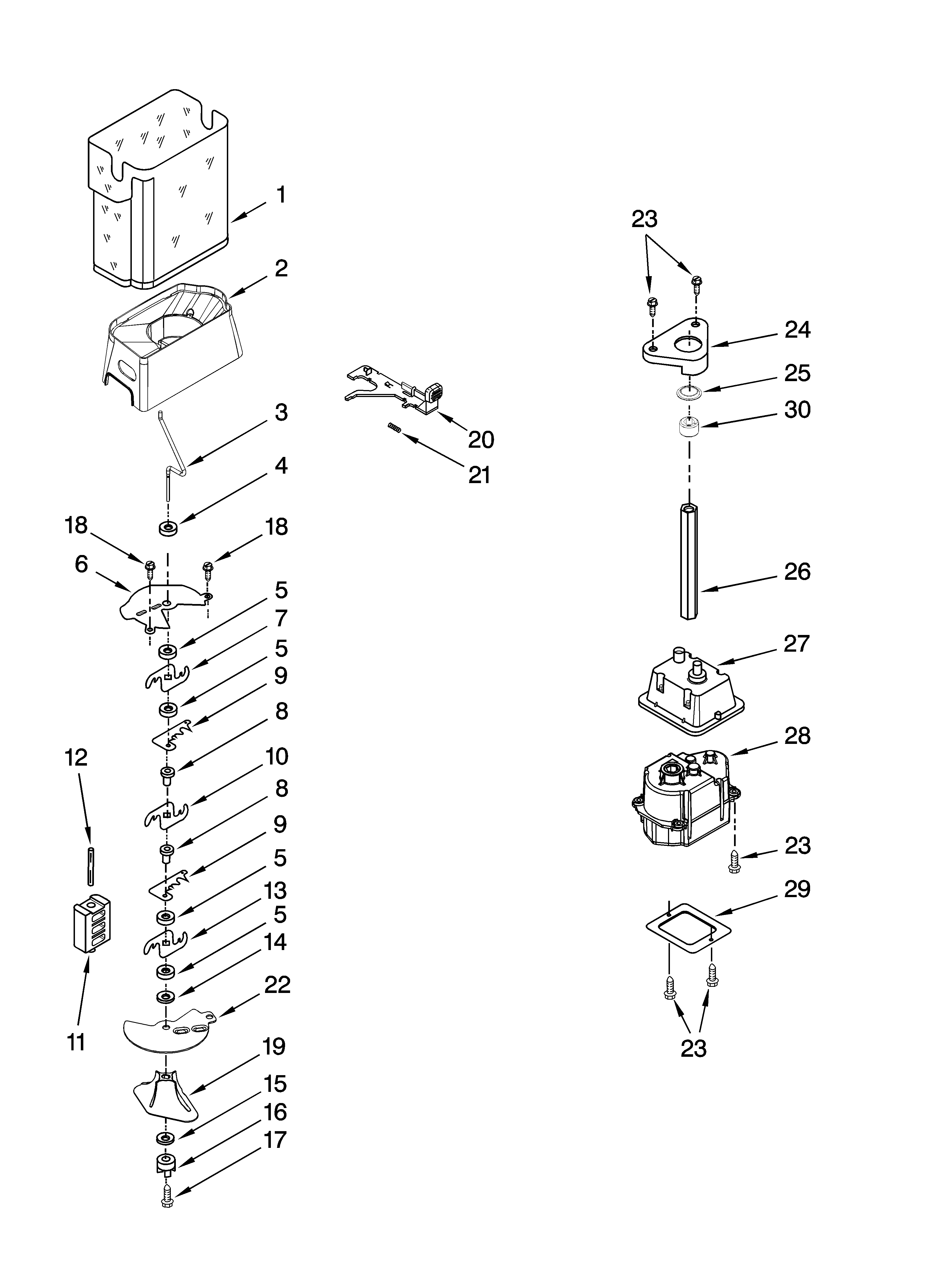 Maytag MSD2269KEB02 motor and ice container parts diagram