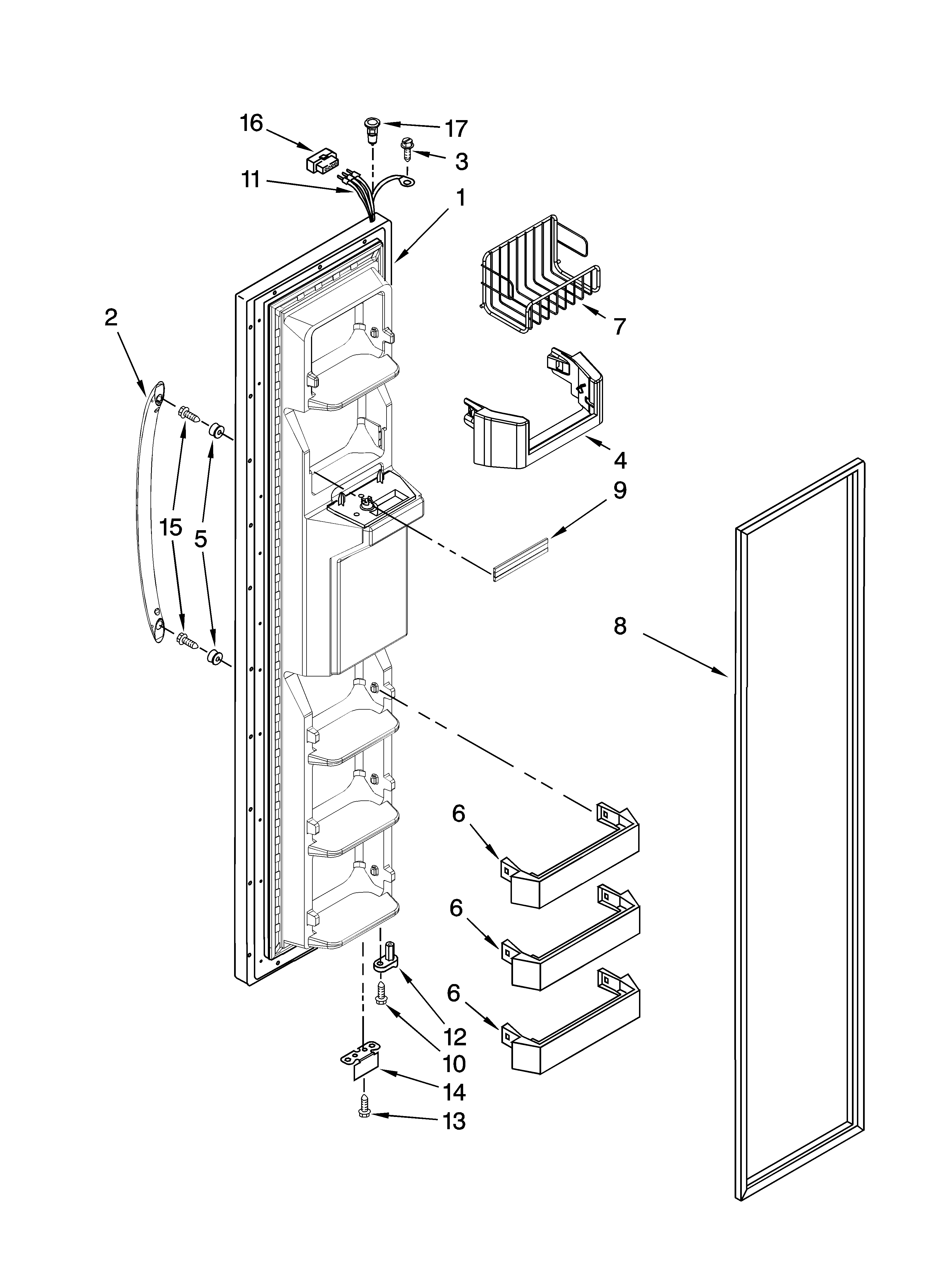 Maytag MSD2269KEB02 freezer door parts diagram
