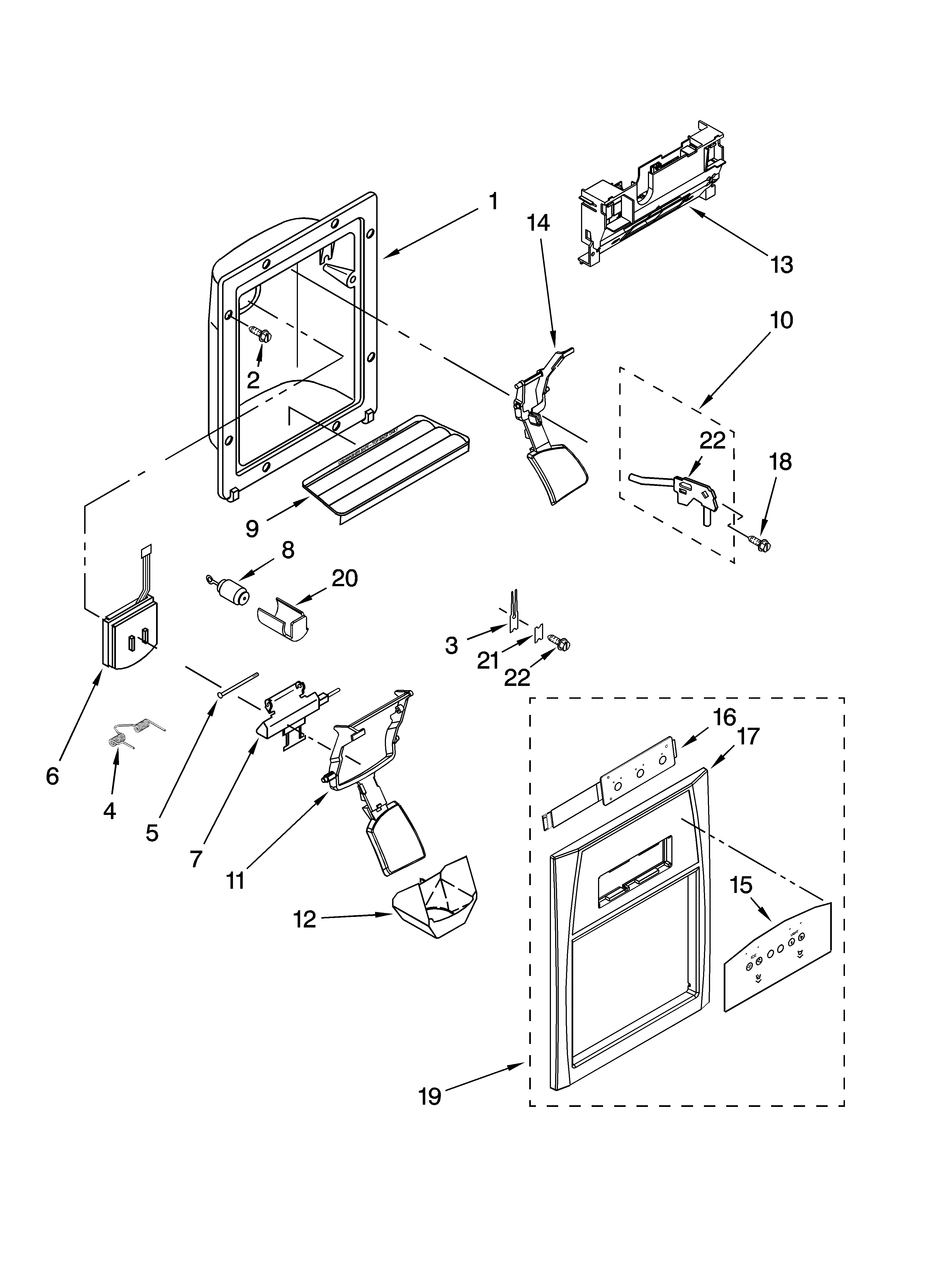 Maytag MSD2269KEB02 dispenser front parts diagram