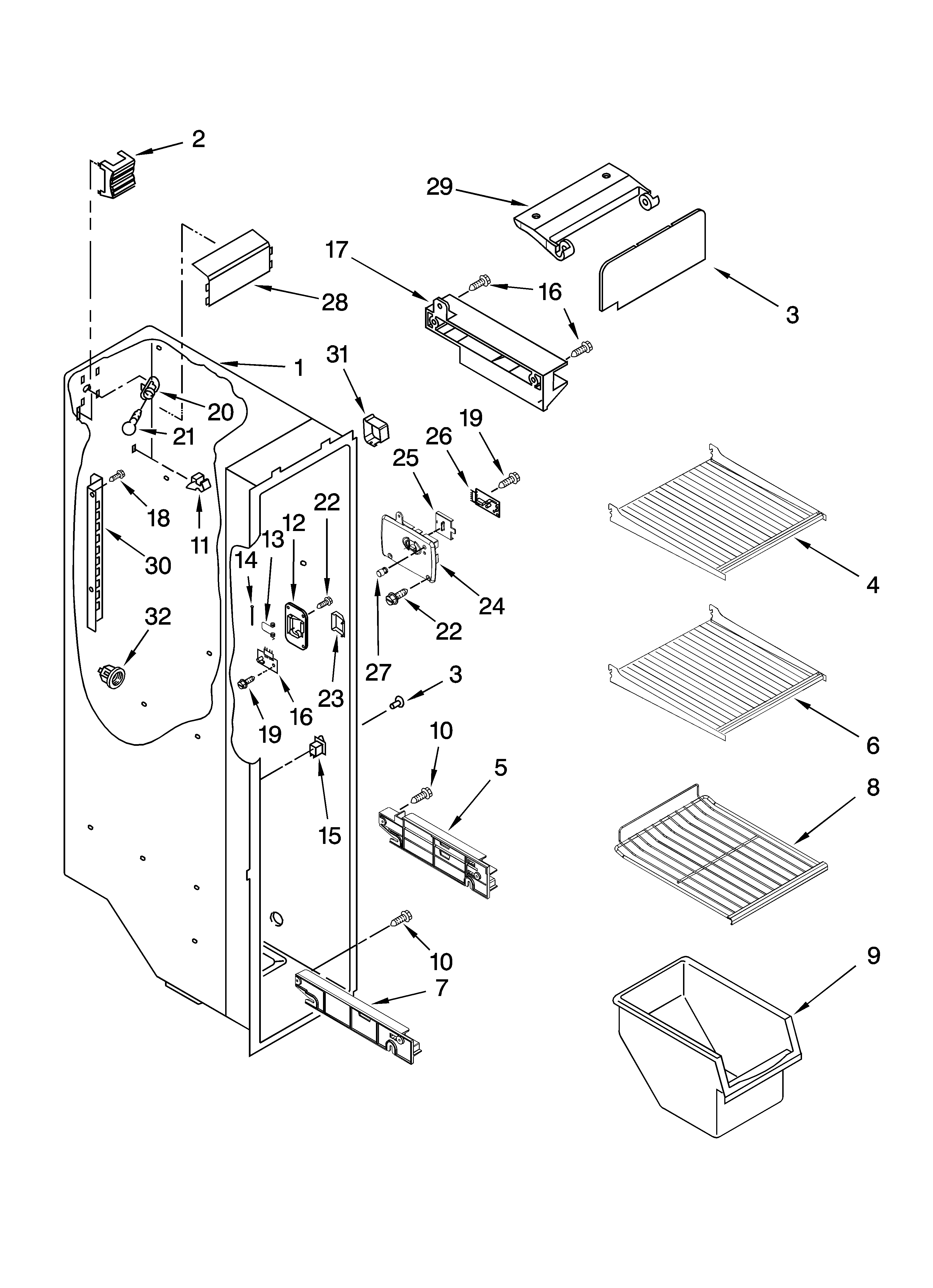Maytag MSD2658KGW02 freezer liner parts diagram