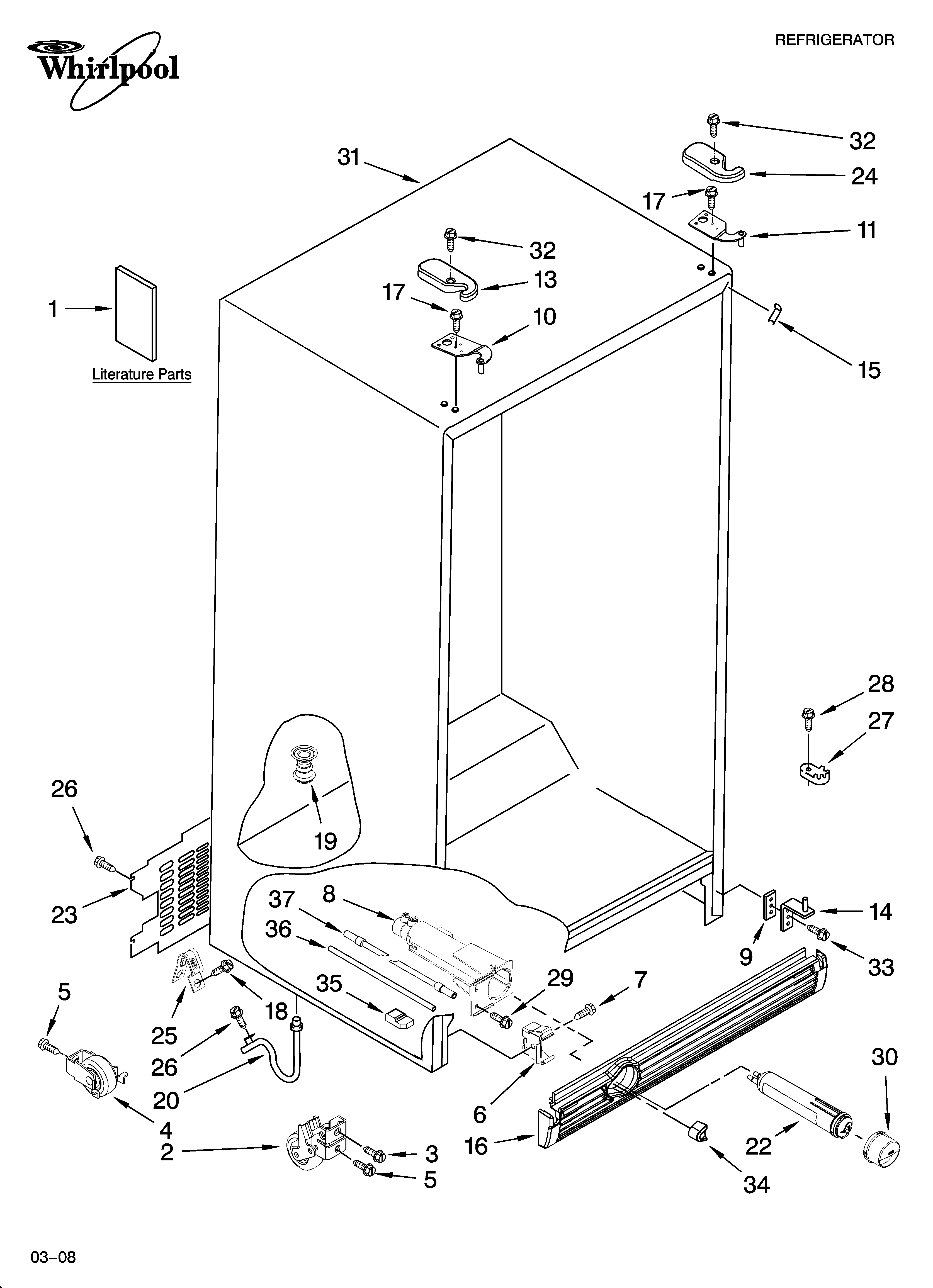 Whirlpool 7GS2FHAXTA02 cabinet parts diagram