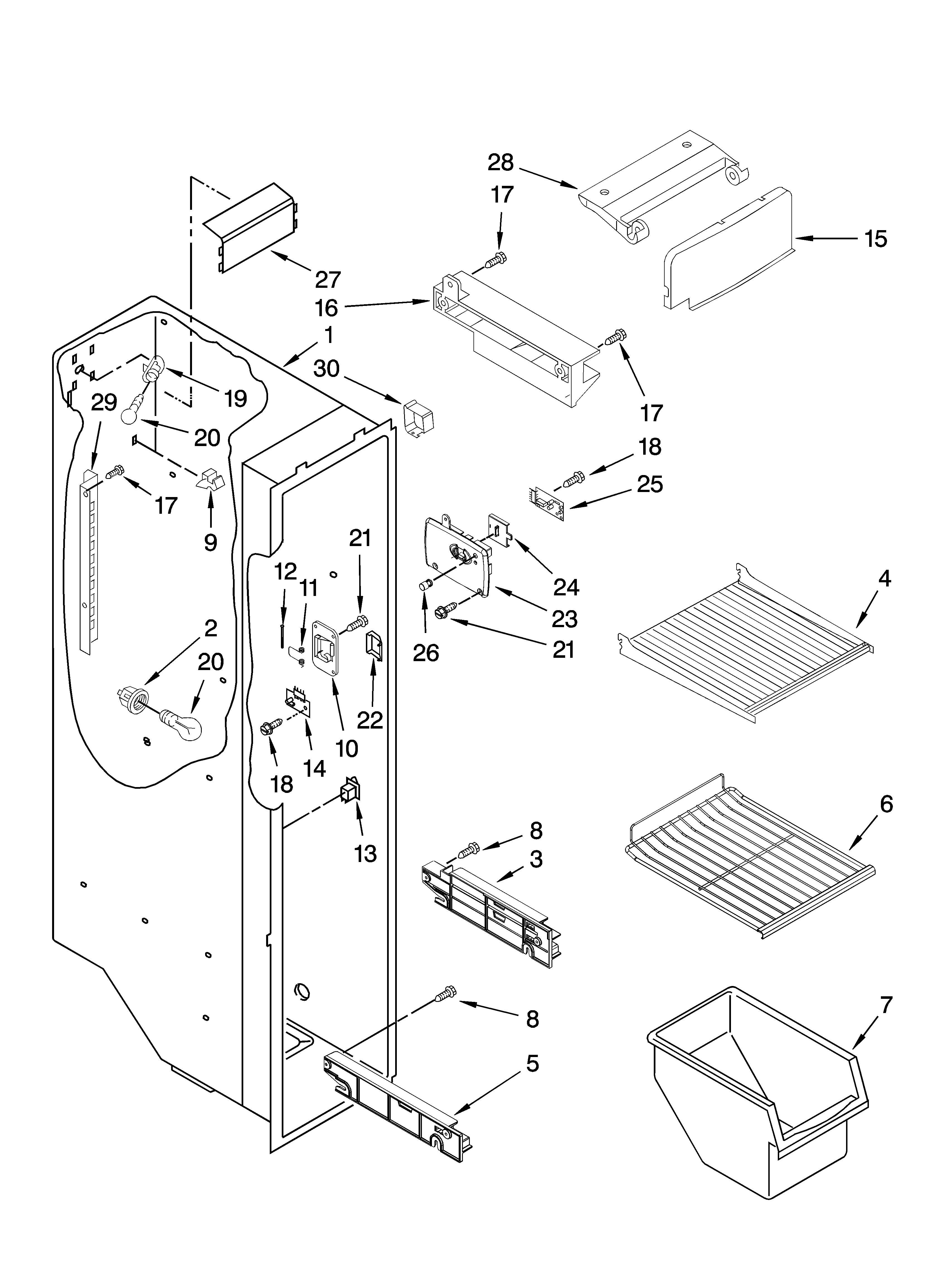 Whirlpool 7GS2FHAXTA02 freezer liner parts diagram