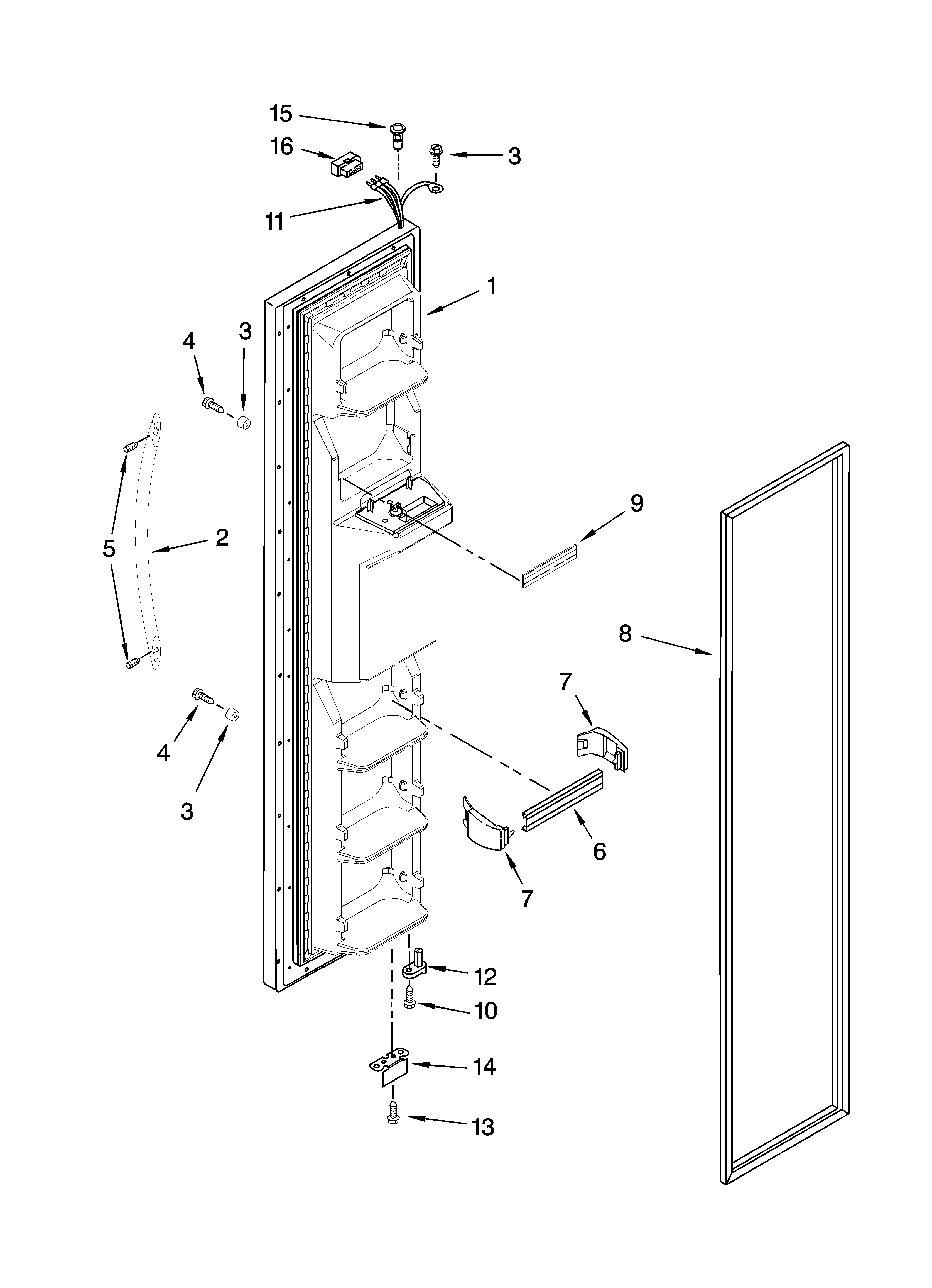 Whirlpool 7GS2FHAXTA02 freezer door parts diagram