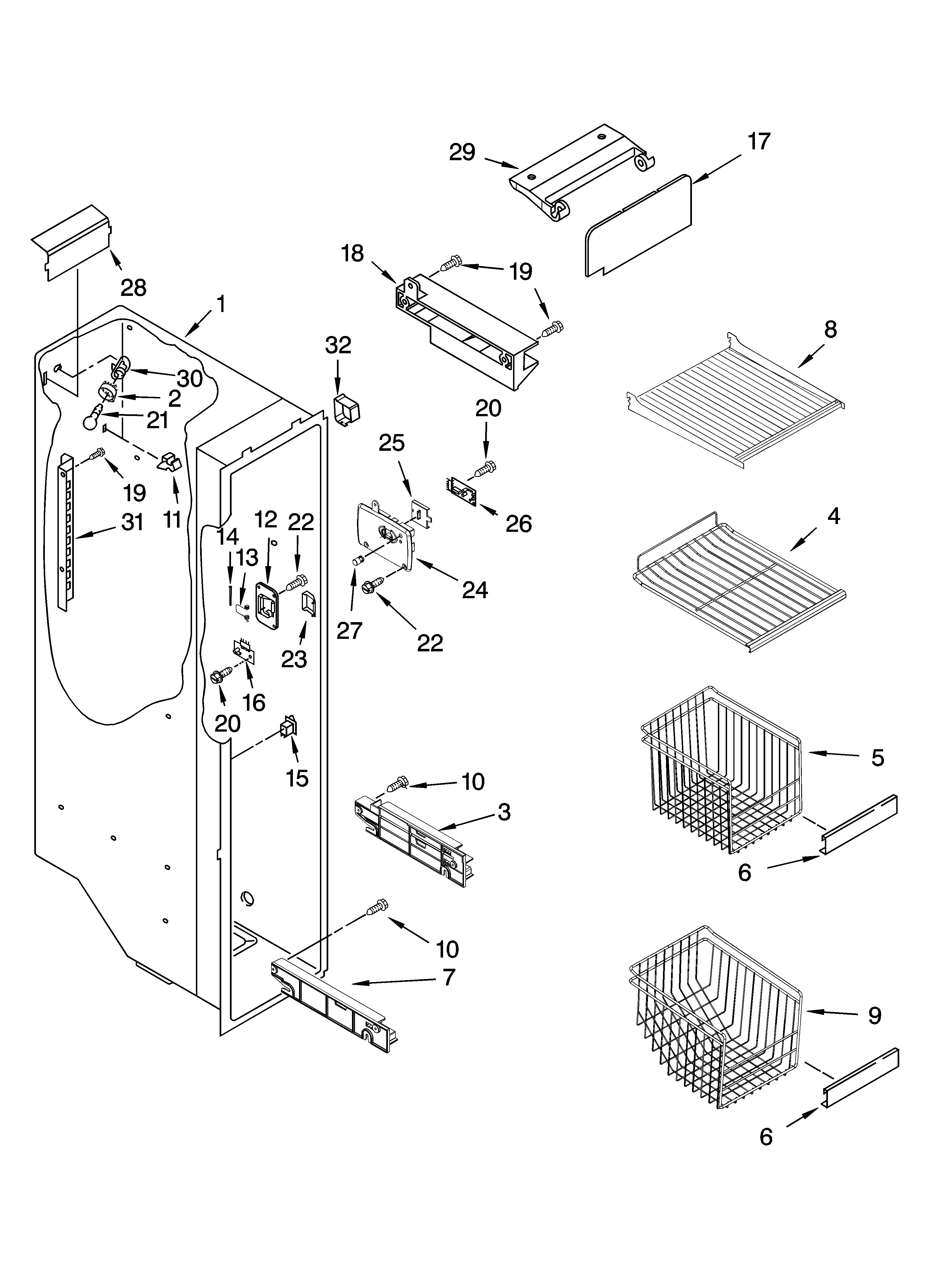 Whirlpool 7GS2SHEXPQ04 freezer liner parts diagram