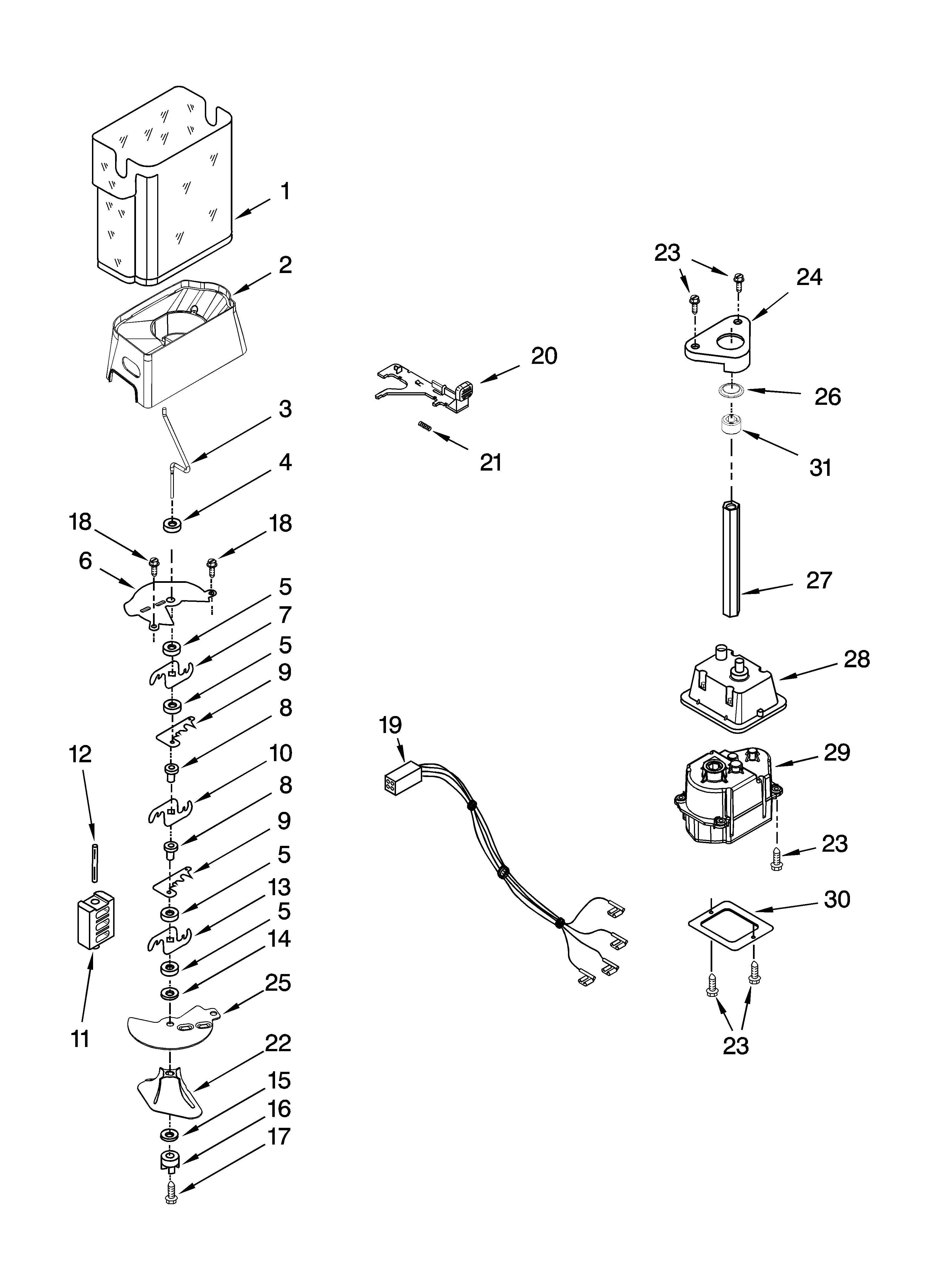 Whirlpool 7GS2SHEXPQ04 motor and ice container parts diagram