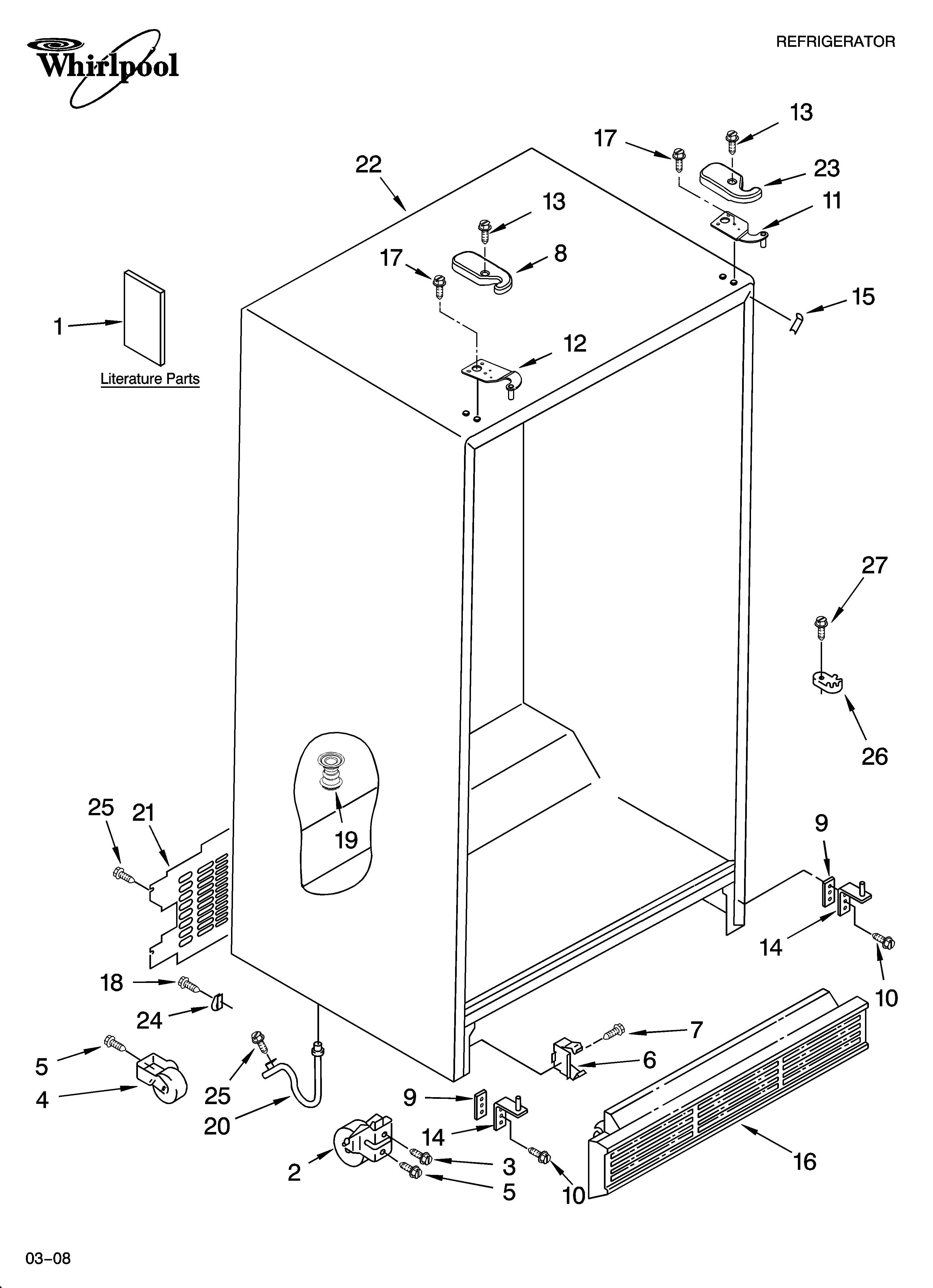 Whirlpool 8ED2FHKXVA00 cabinet parts diagram