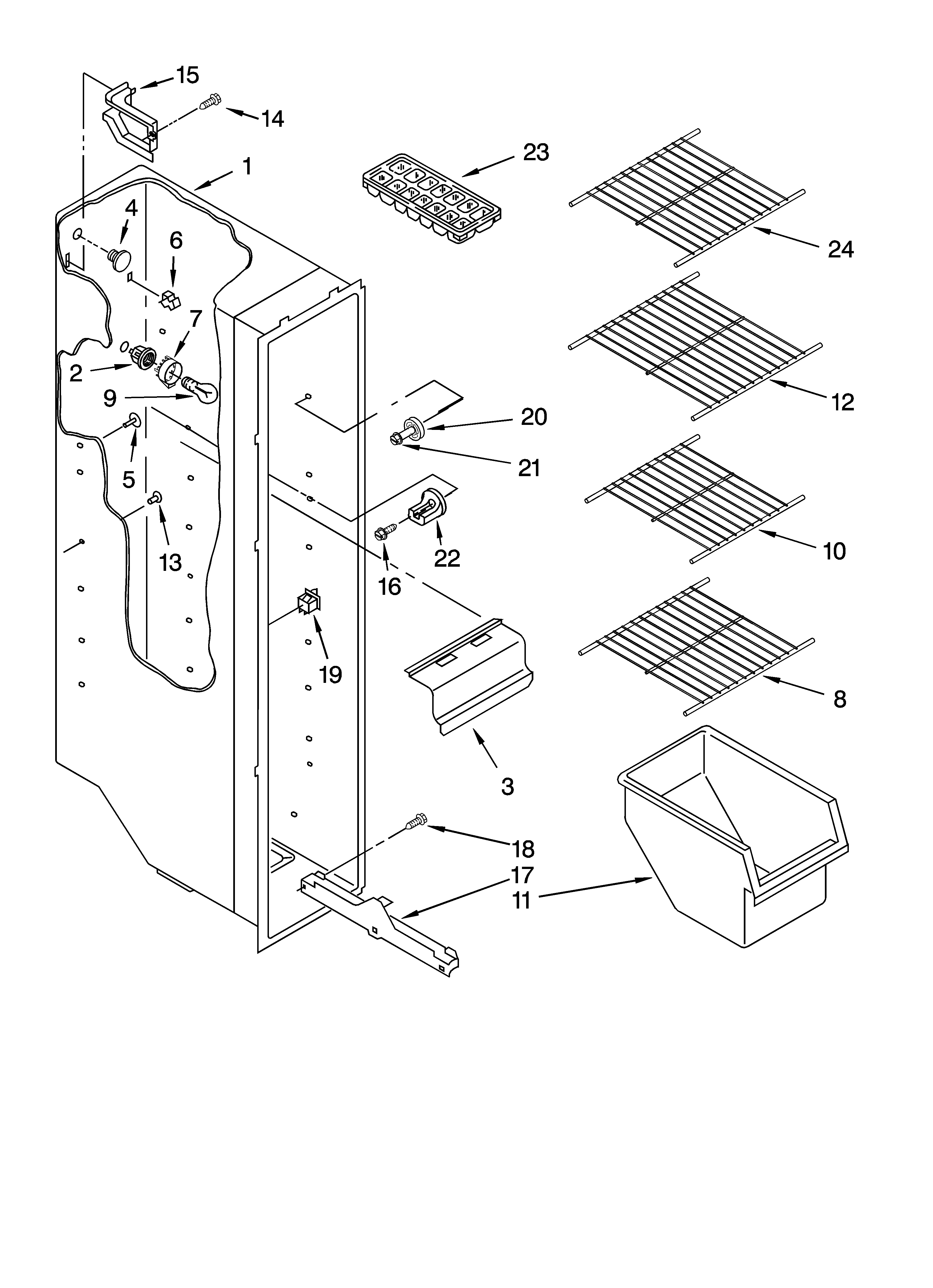 Whirlpool 8ED2FHKXVA00 freezer liner parts diagram