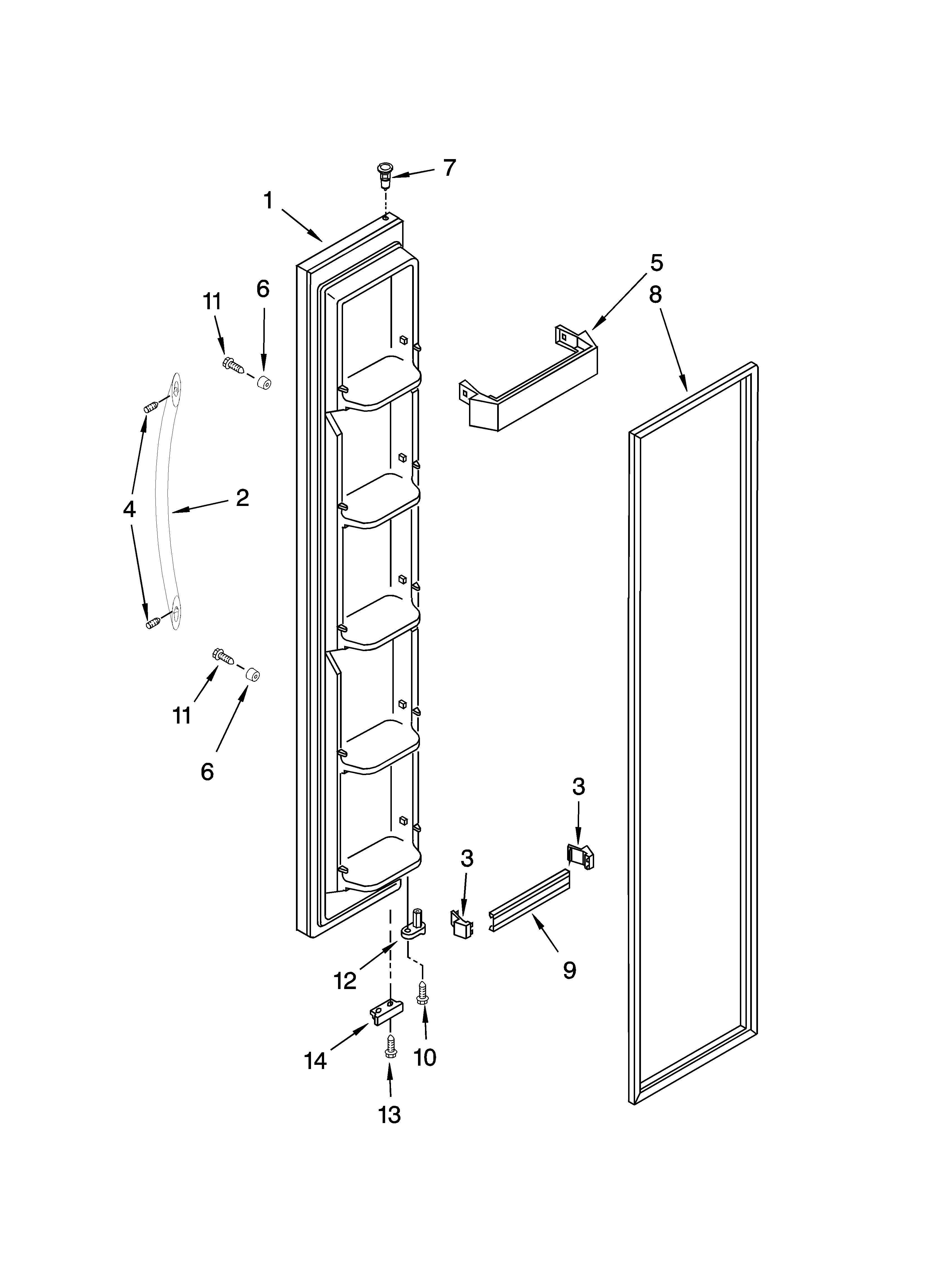 Whirlpool 8ED2FHKXVA00 freezer door parts diagram