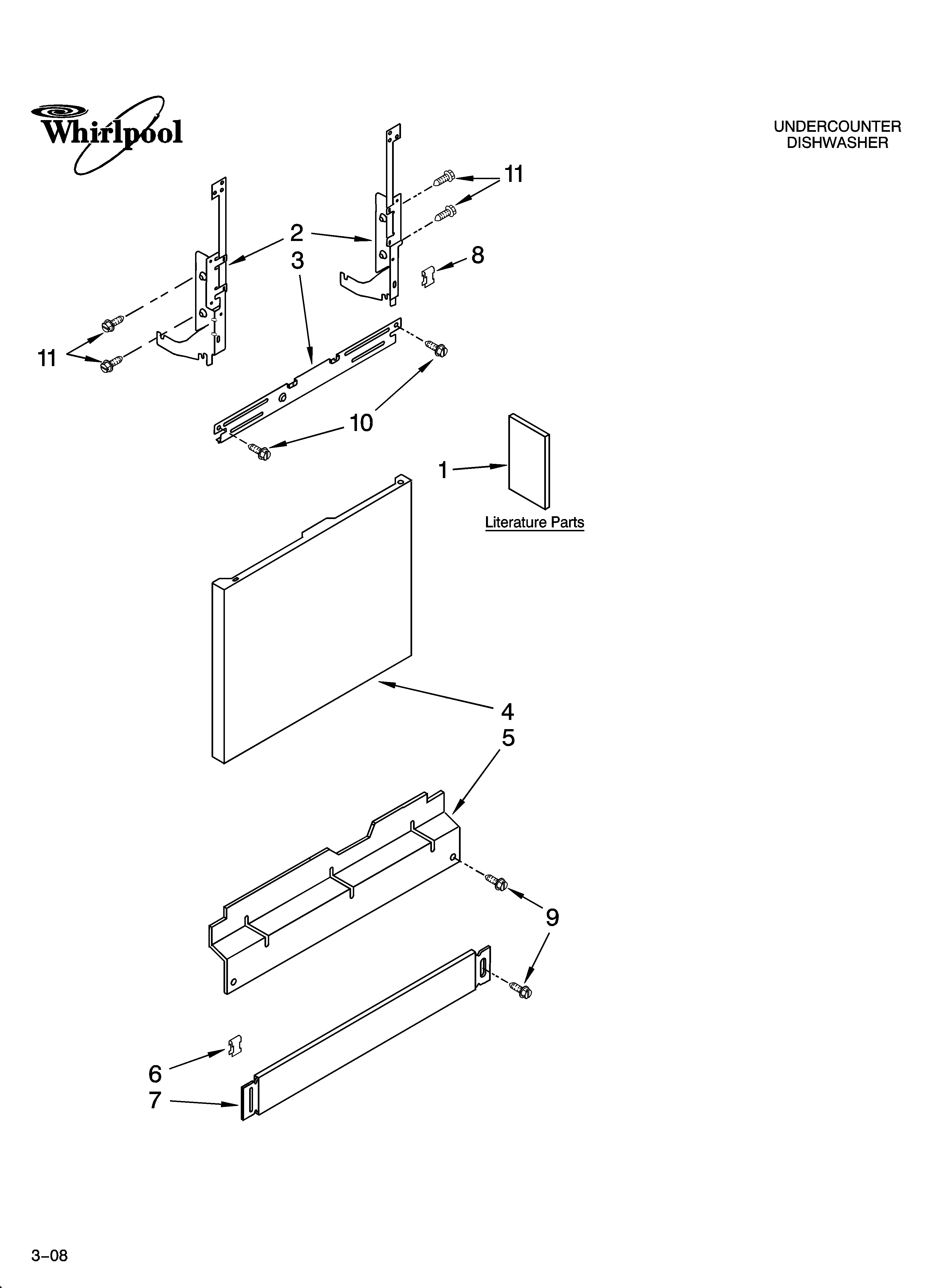 Whirlpool DU1055XTSQ3 door and panel parts diagram