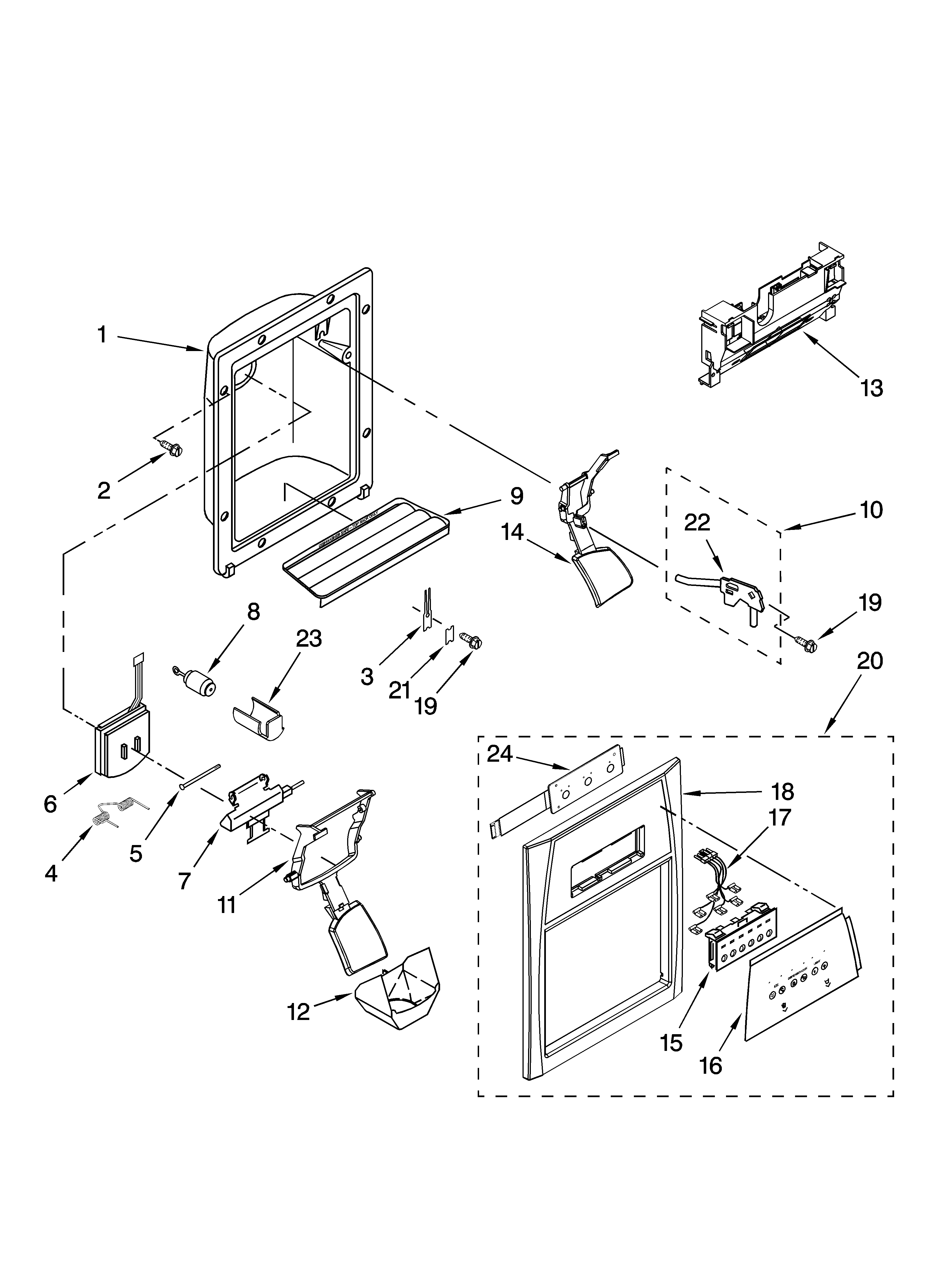Whirlpool ED2JHAXTQ02 dispenser front parts diagram
