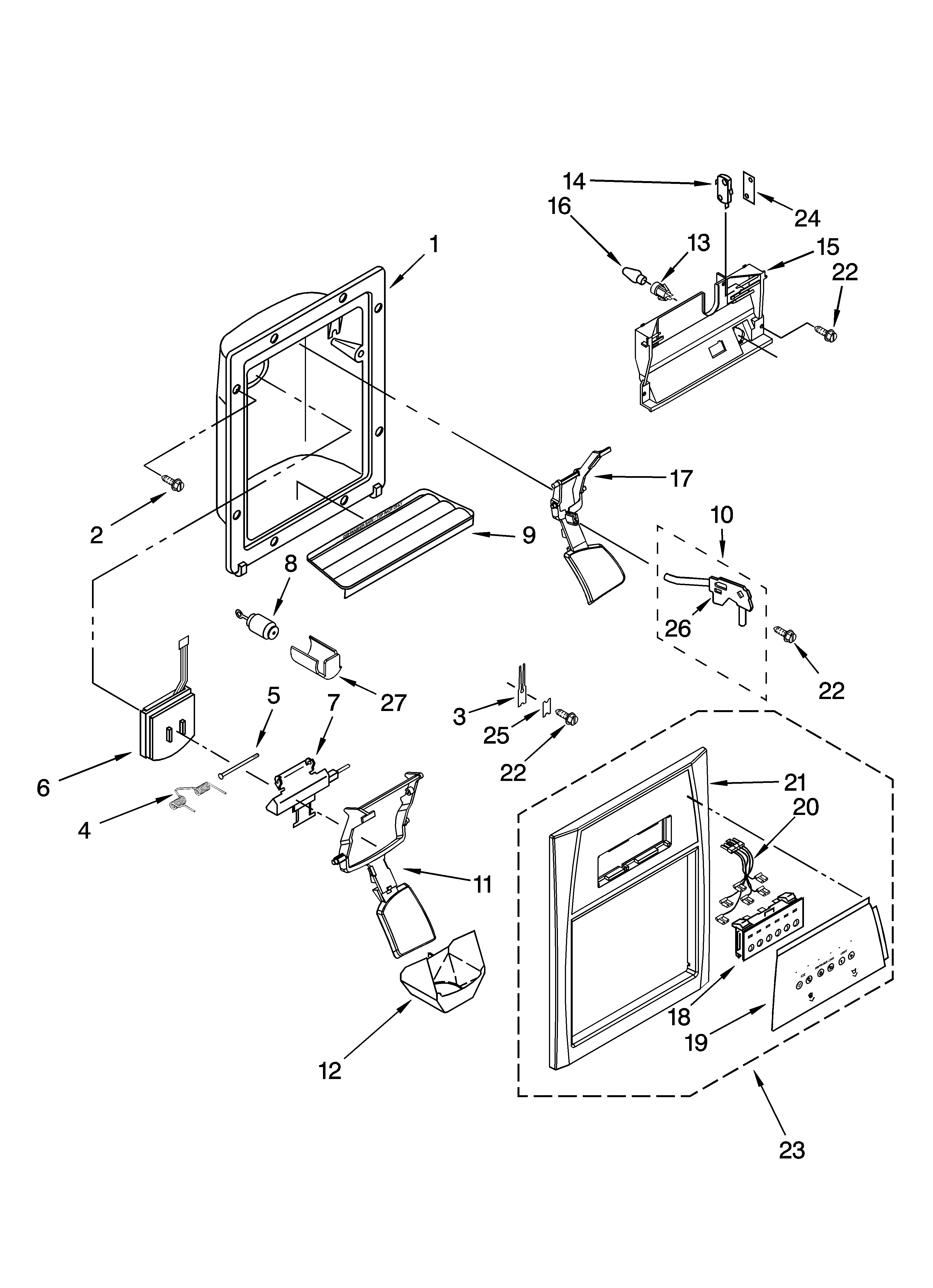 Whirlpool ED2NHGXVL00 dispenser front parts diagram