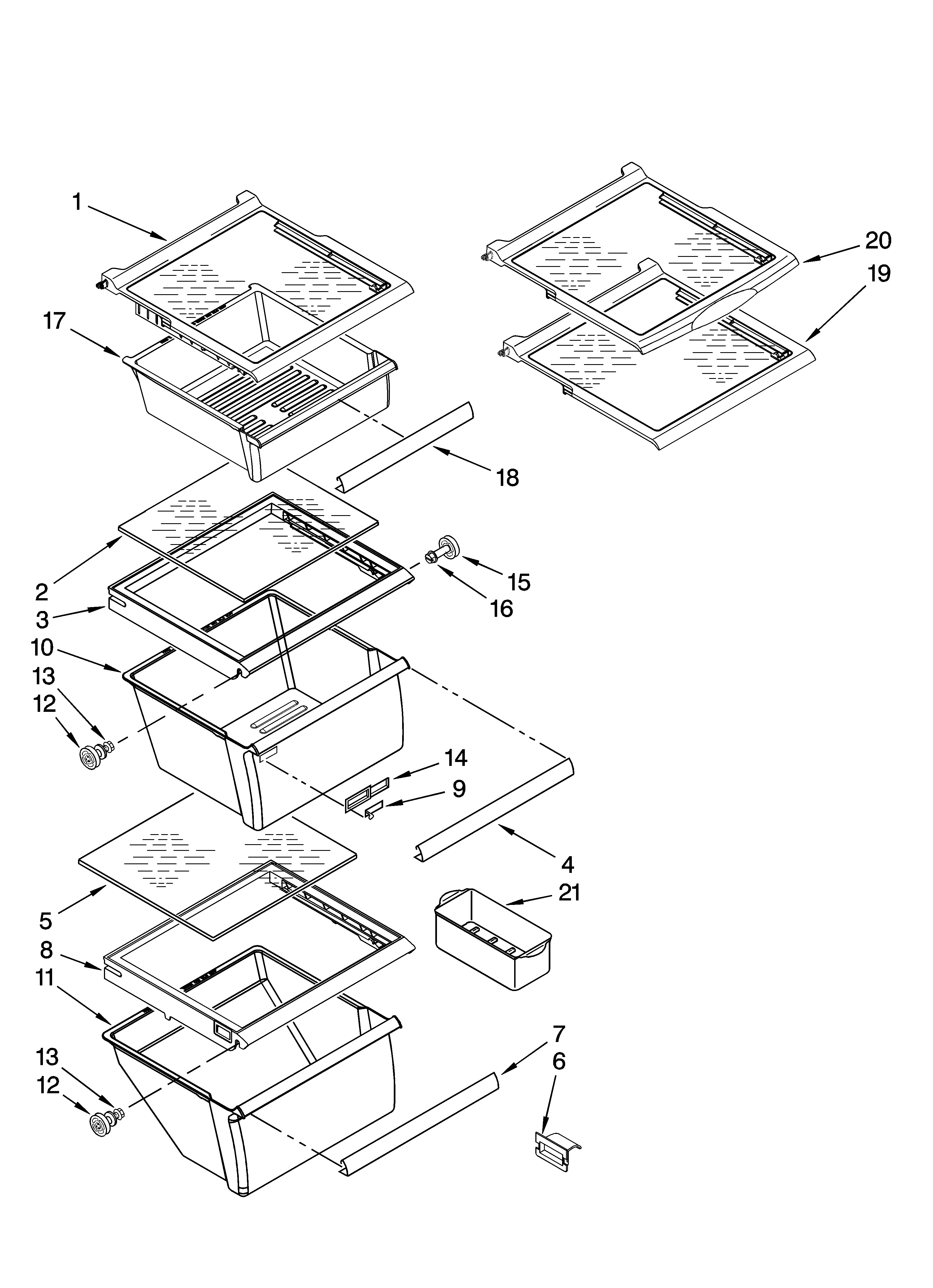 Whirlpool ED5FHEXVT00 refrigerator shelf parts diagram