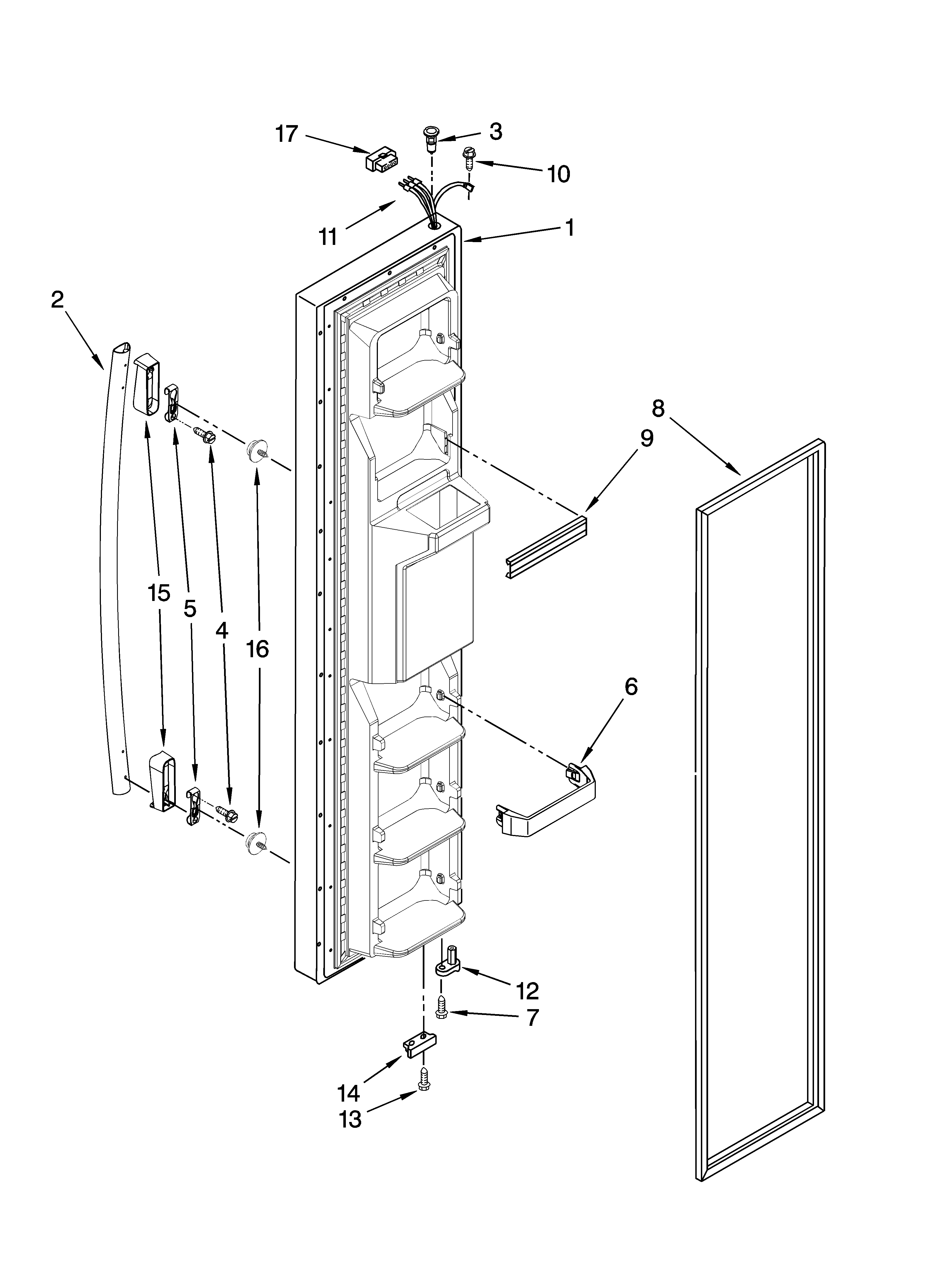 Whirlpool ED5FHEXVT00 freezer door parts diagram