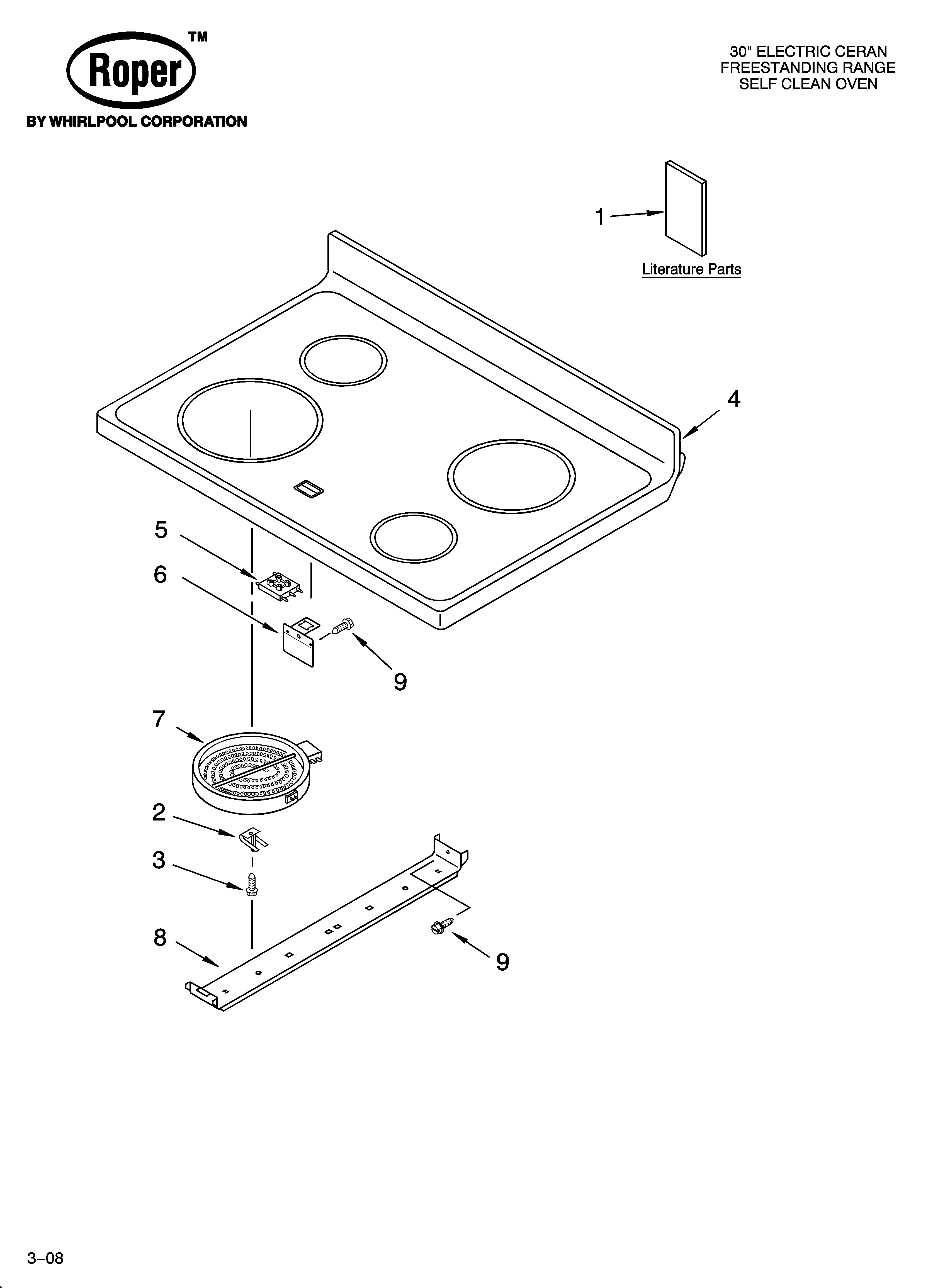 Roper FES356RD4 cooktop parts diagram