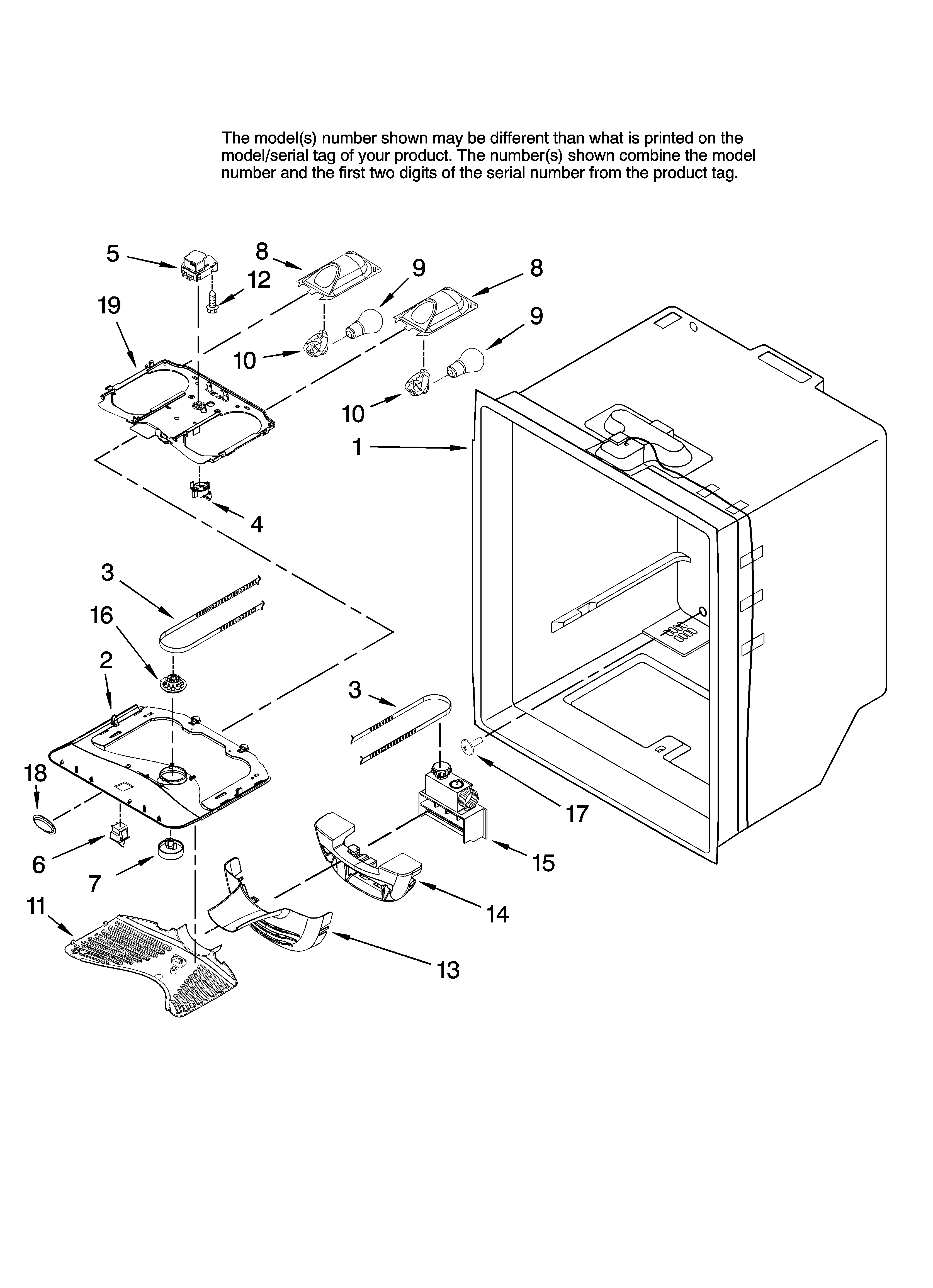 Whirlpool GB9SHKXMQ03 refrigerator liner parts diagram