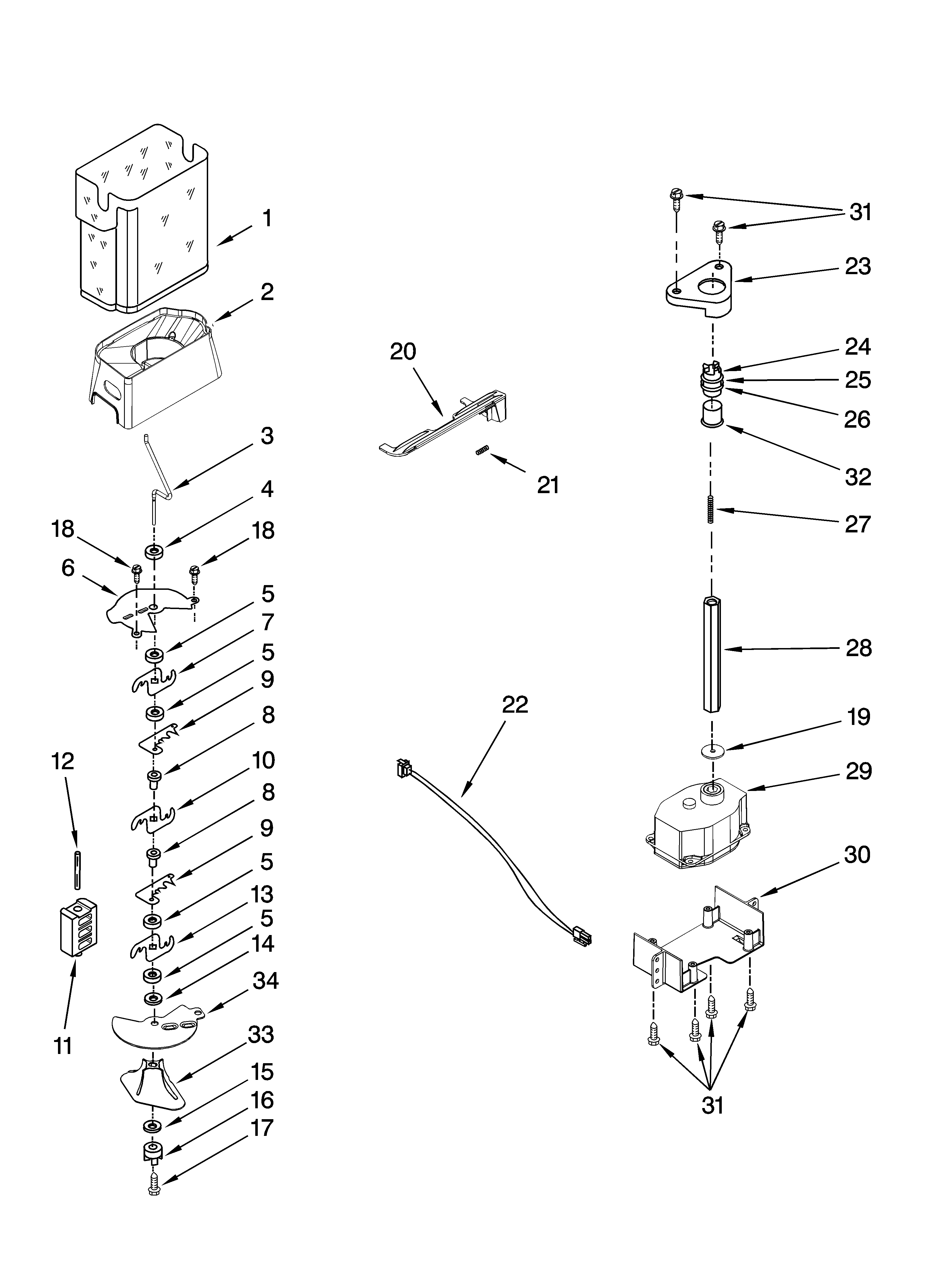 Whirlpool GD5NVAXSL03 motor and ice container parts diagram