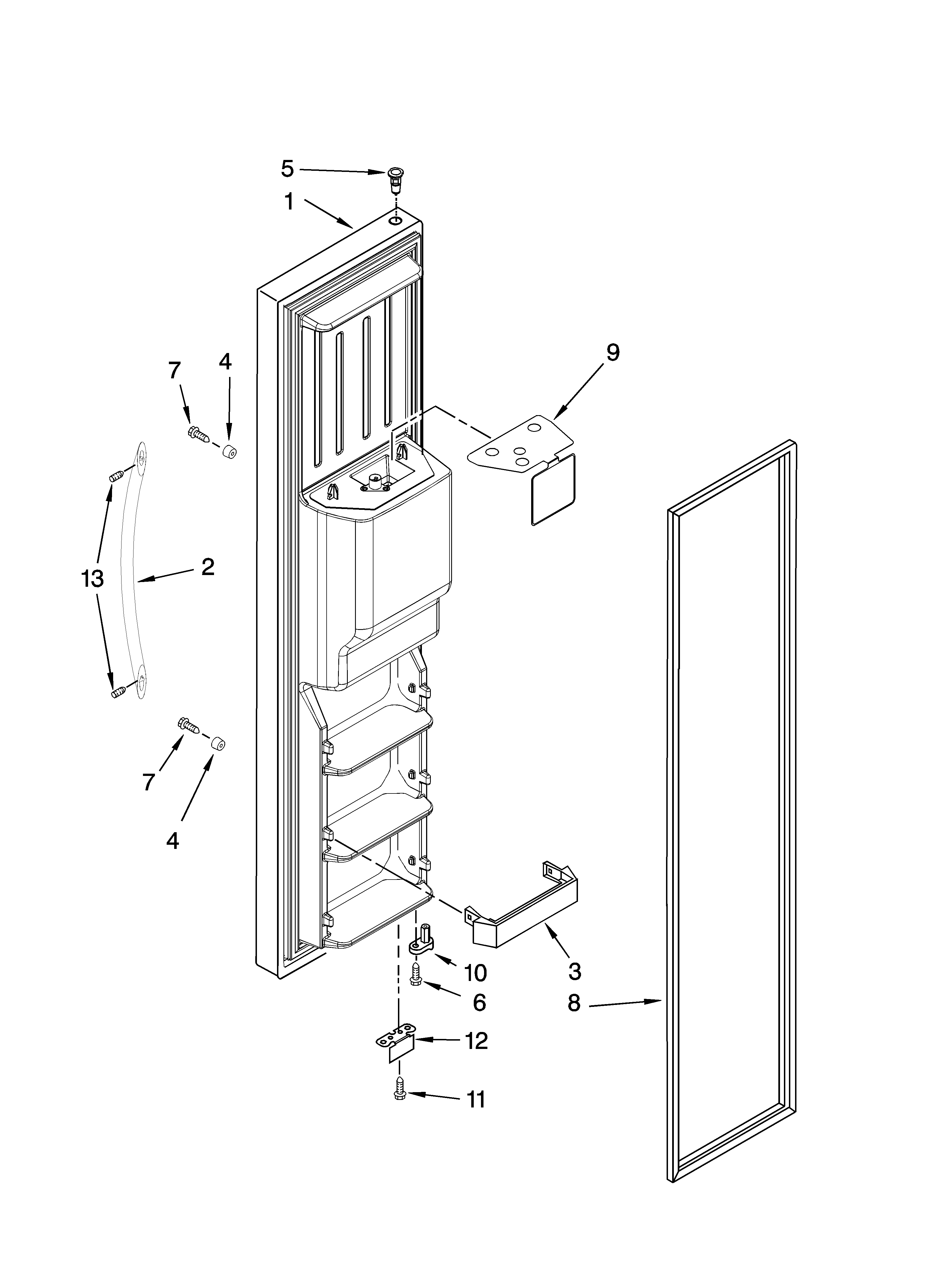 Whirlpool GD5NVAXSL03 freezer door parts diagram