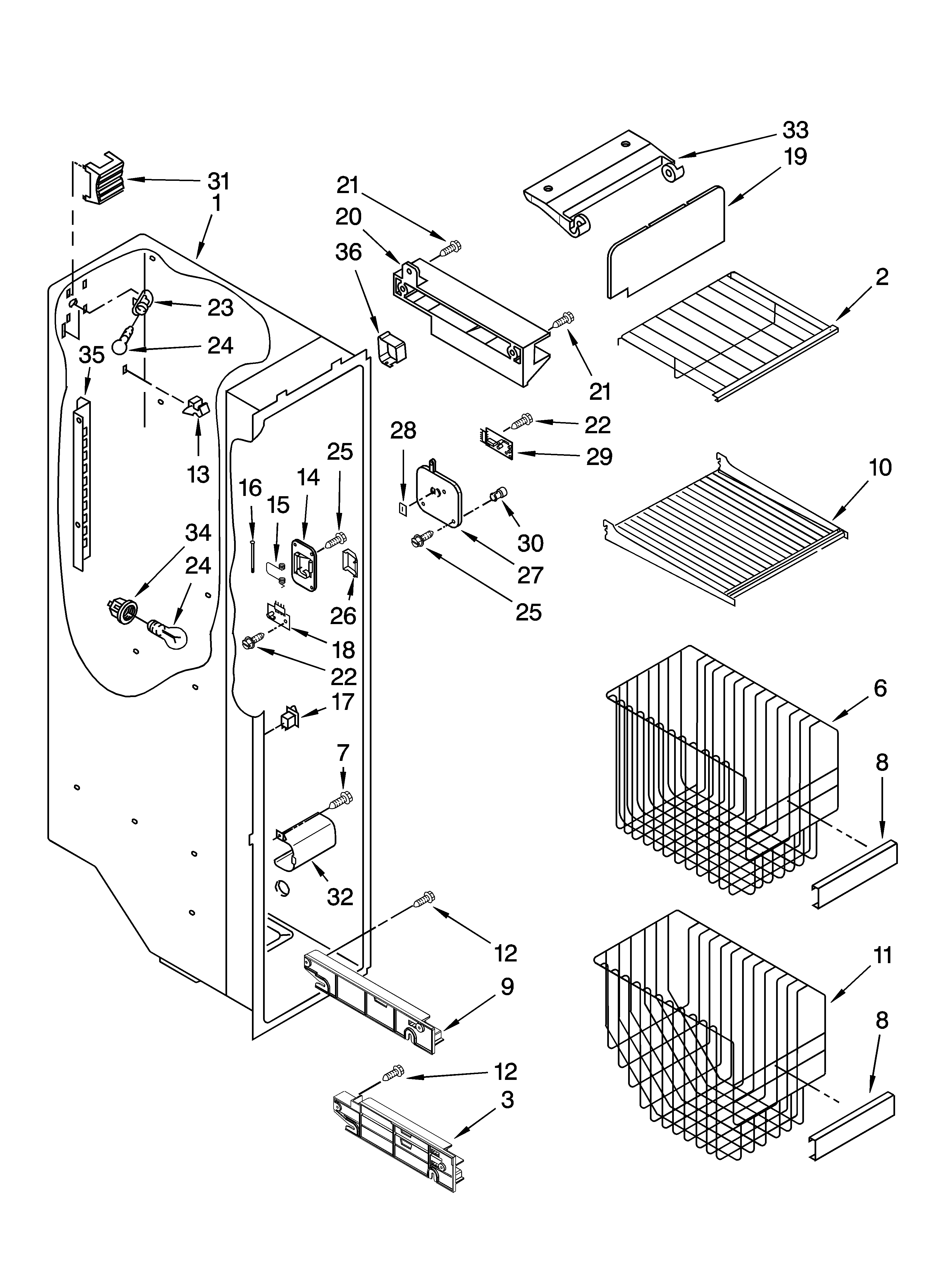 Whirlpool GD5YHAXTQ02 freezer liner parts diagram