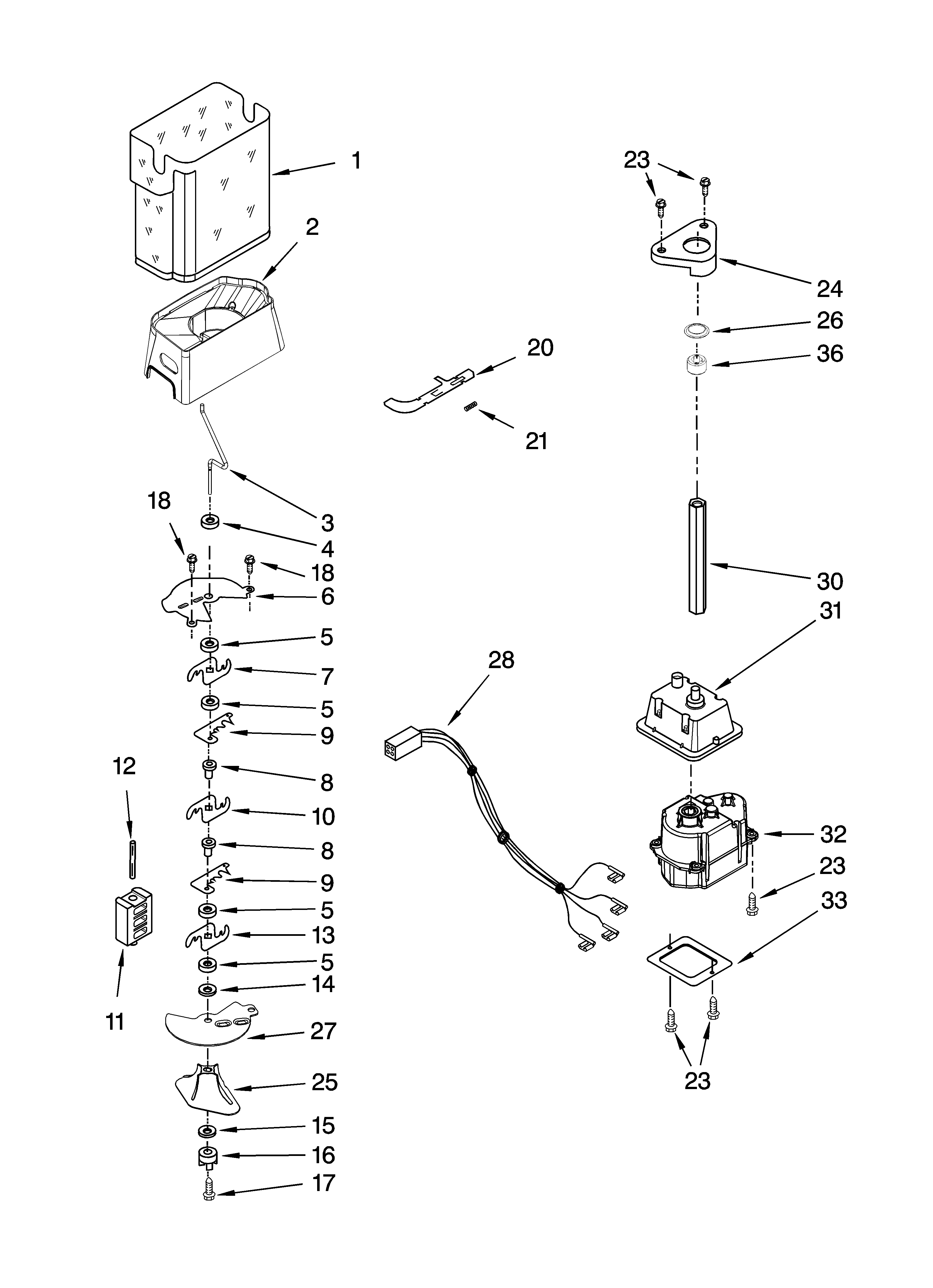 Whirlpool GD5YHAXTQ02 motor and ice container parts diagram