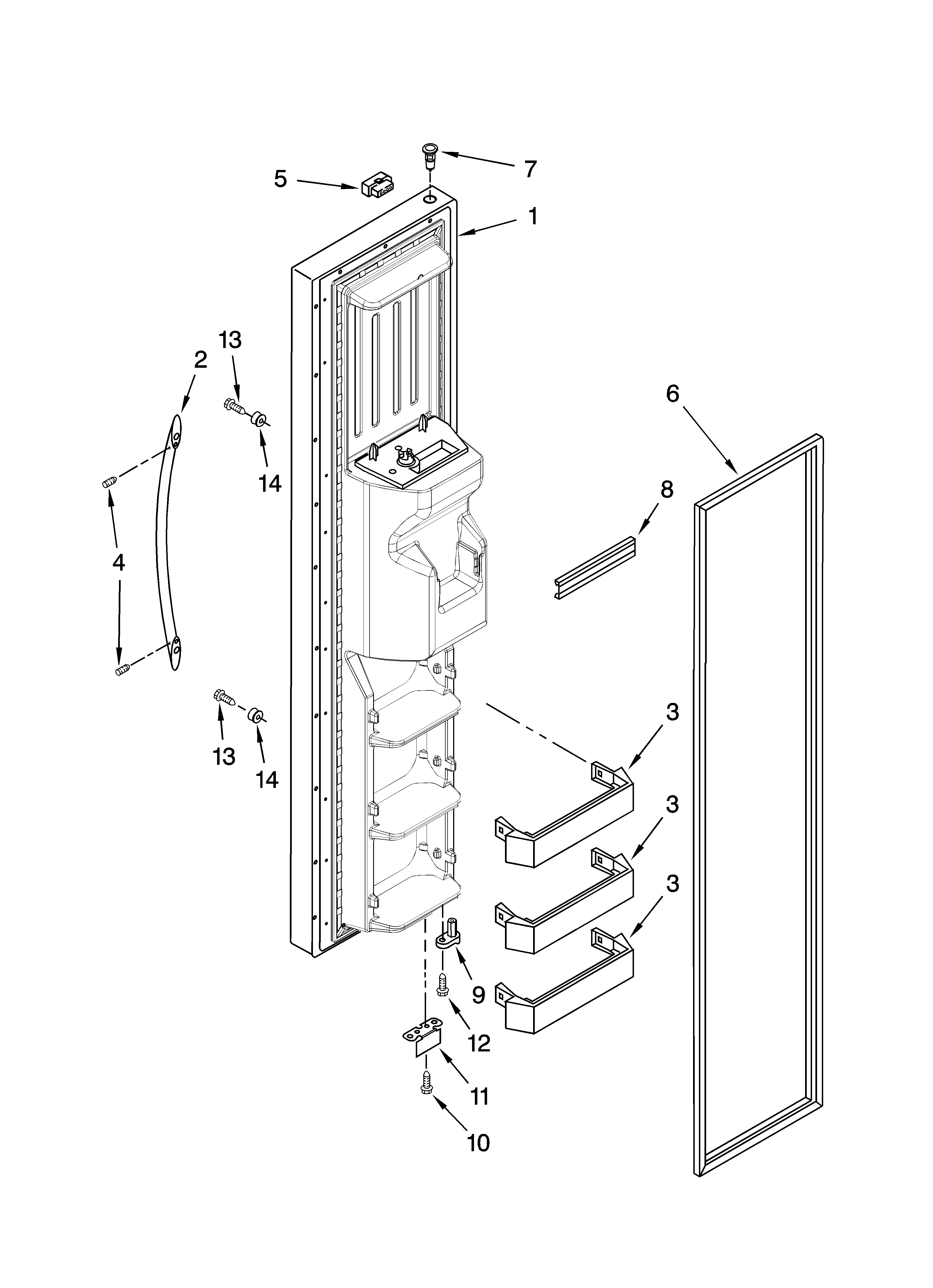 Whirlpool GD5YHAXTQ02 freezer door parts diagram
