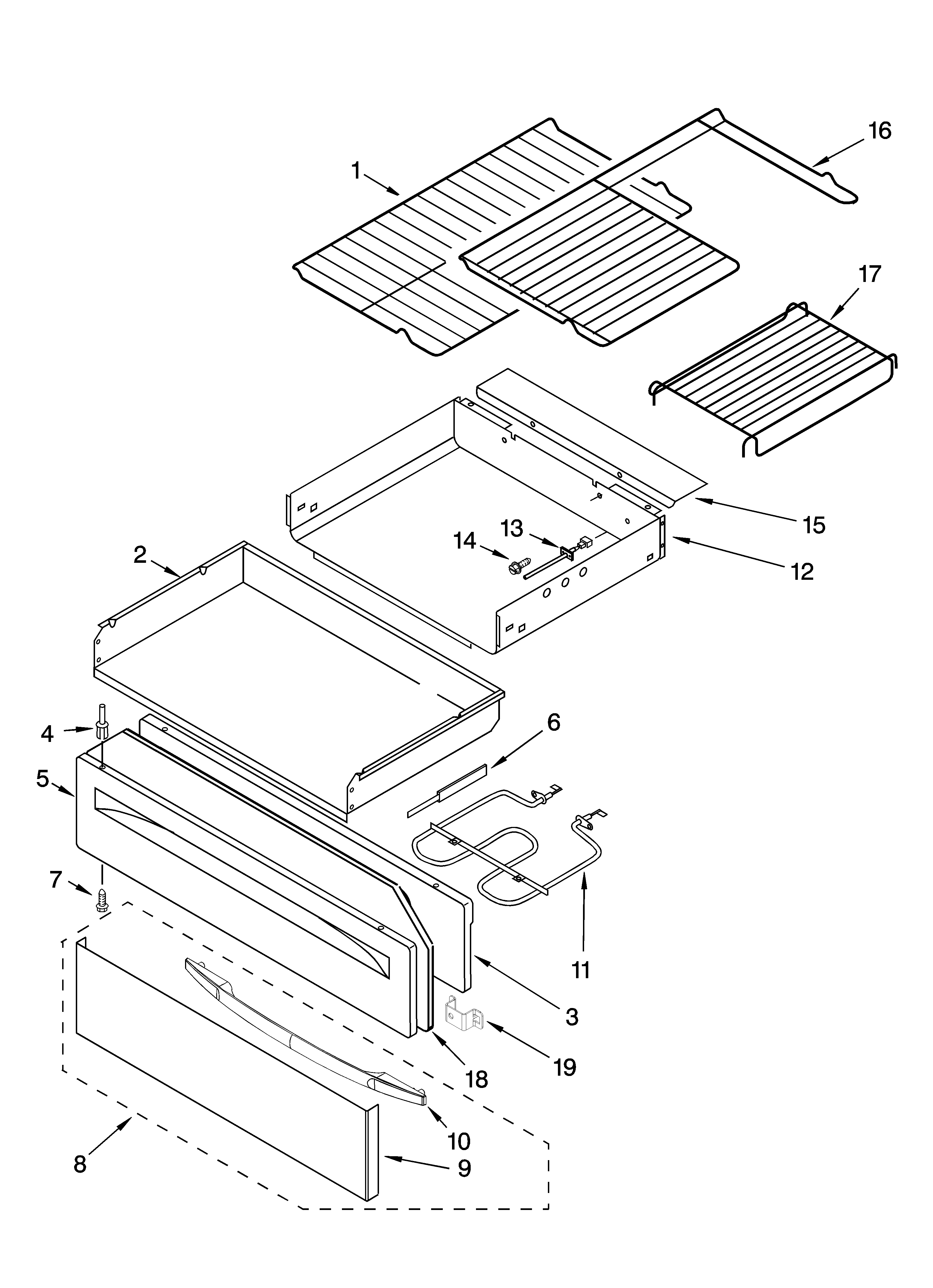 Whirlpool GERC4120SS2 drawer & broiler parts diagram