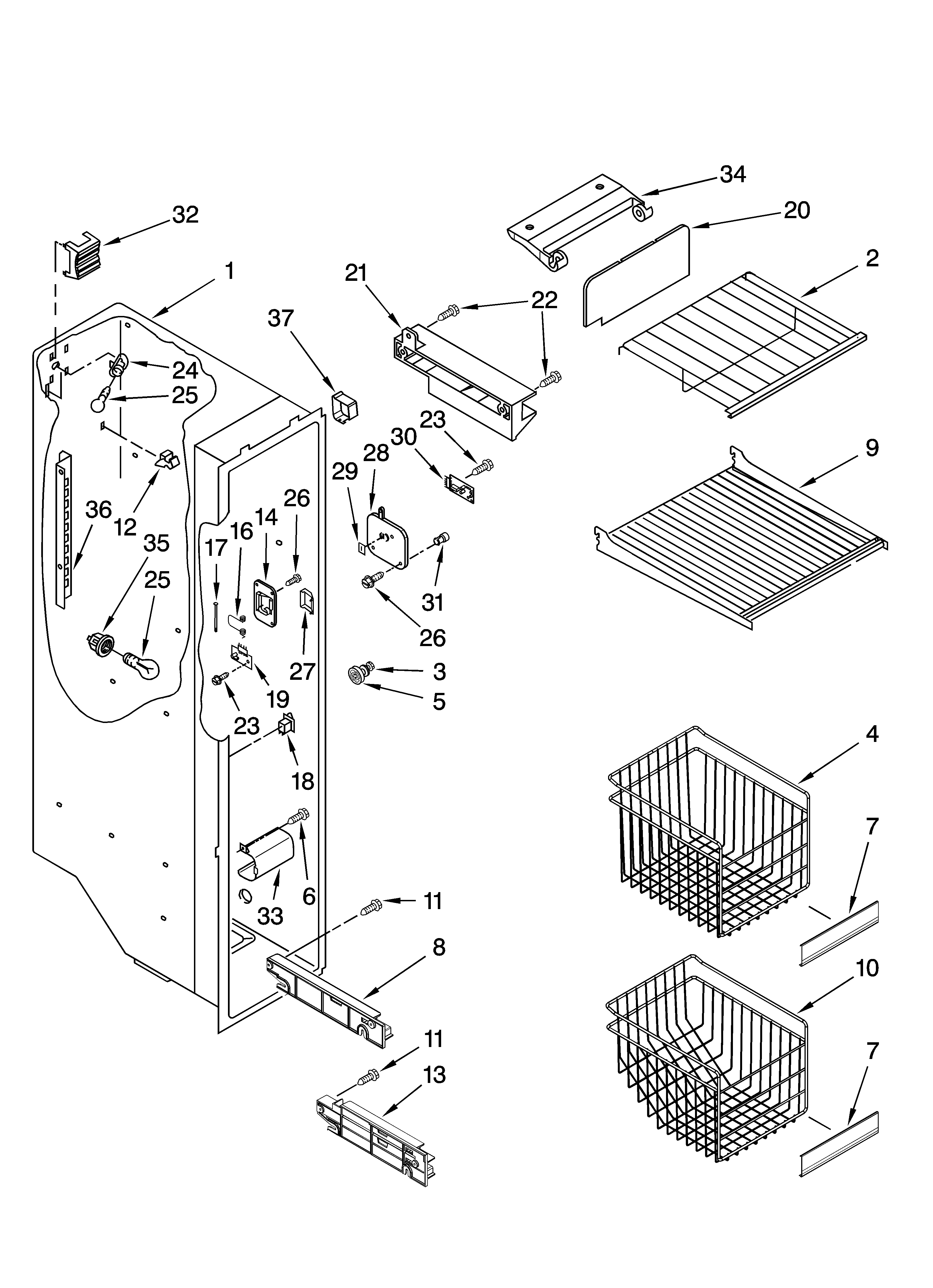 Whirlpool GS6NBEXRA04 freezer liner parts diagram