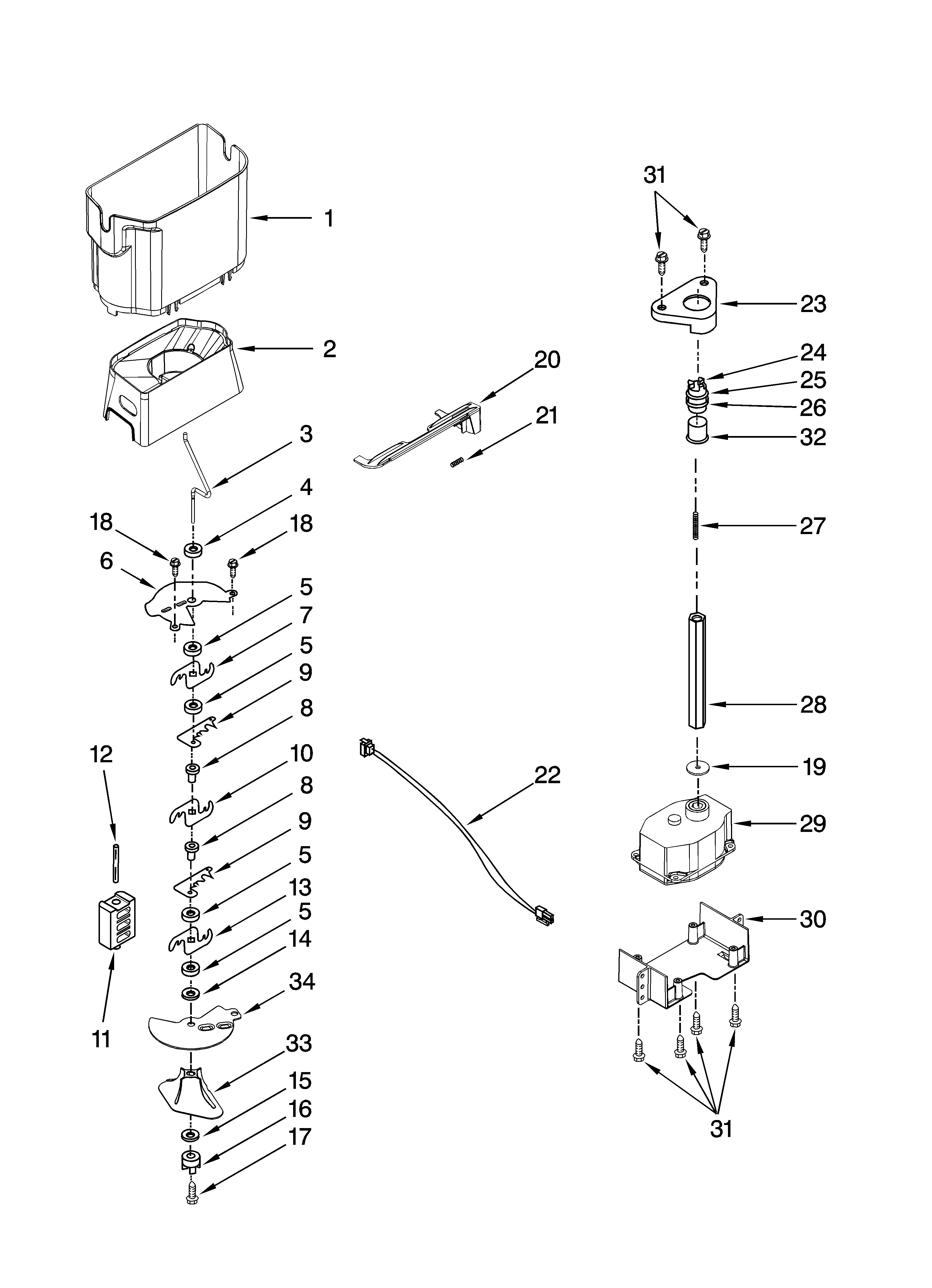 Whirlpool GS6NBEXRA04 motor and ice container parts diagram